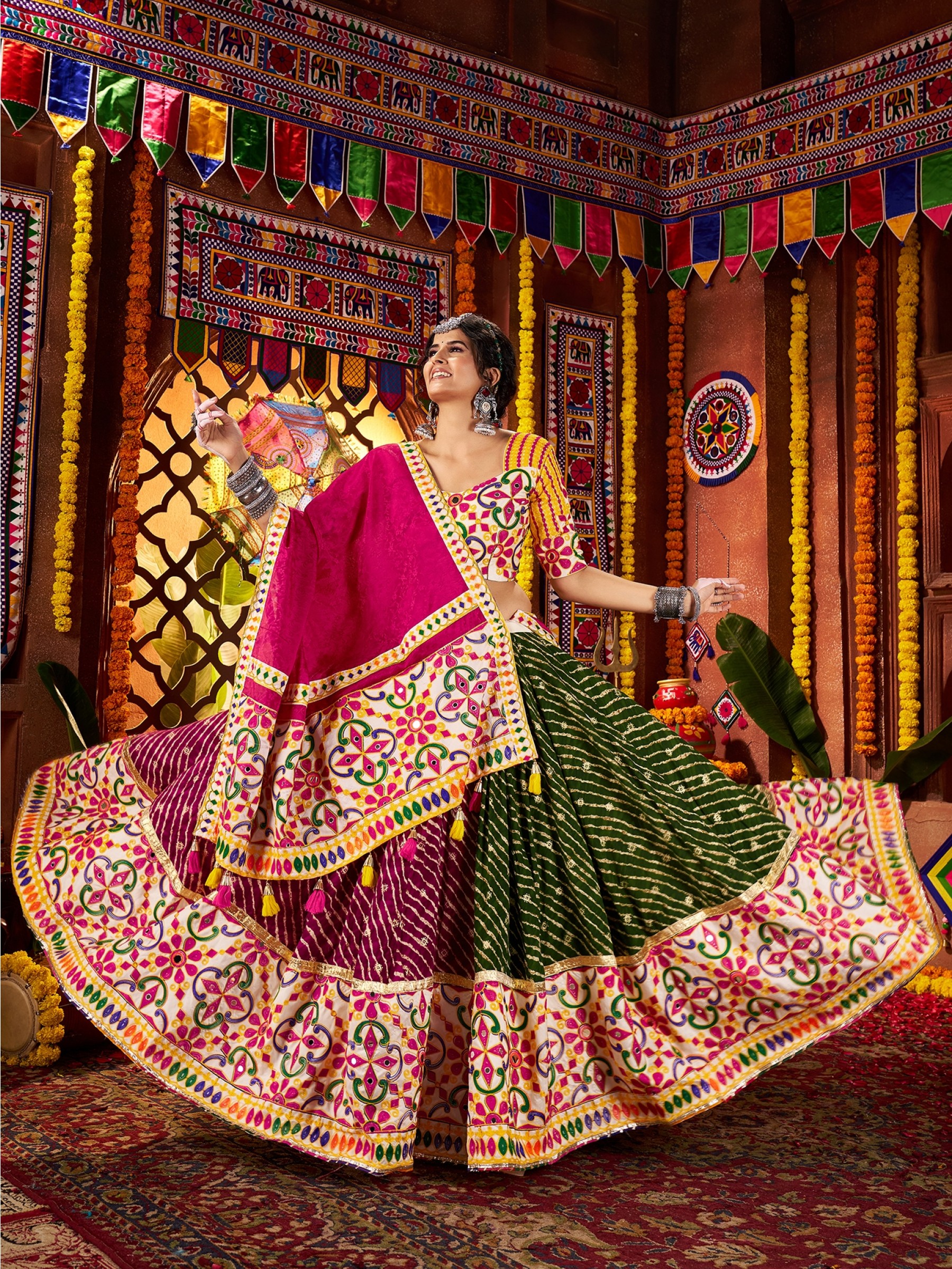 Viscose Cotton Silk fabric Lehenga In Multi Color With Embroidery Work 
