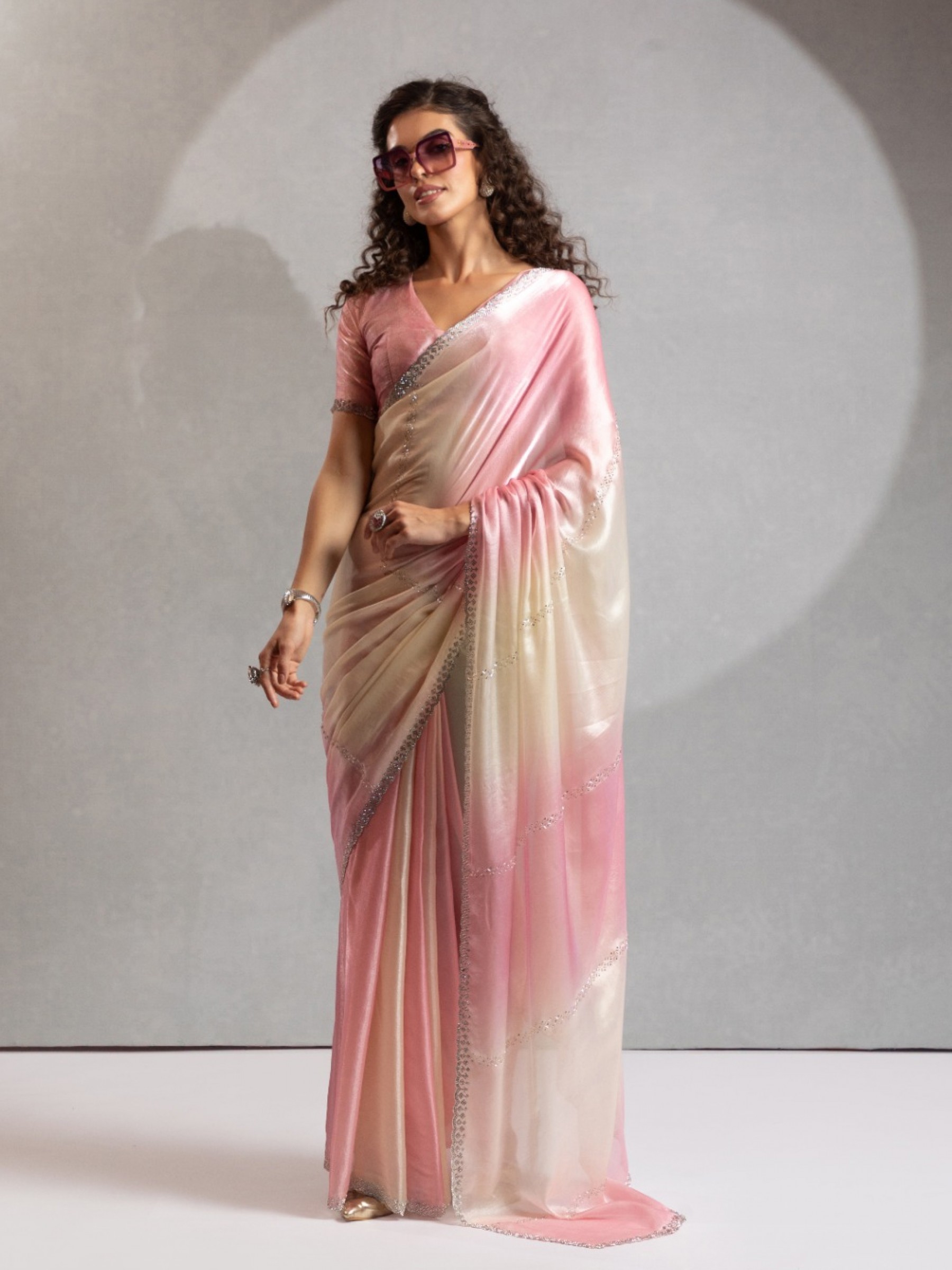 Satin Silk Party wear Saree In Pink Color with Swaroskvi Work 