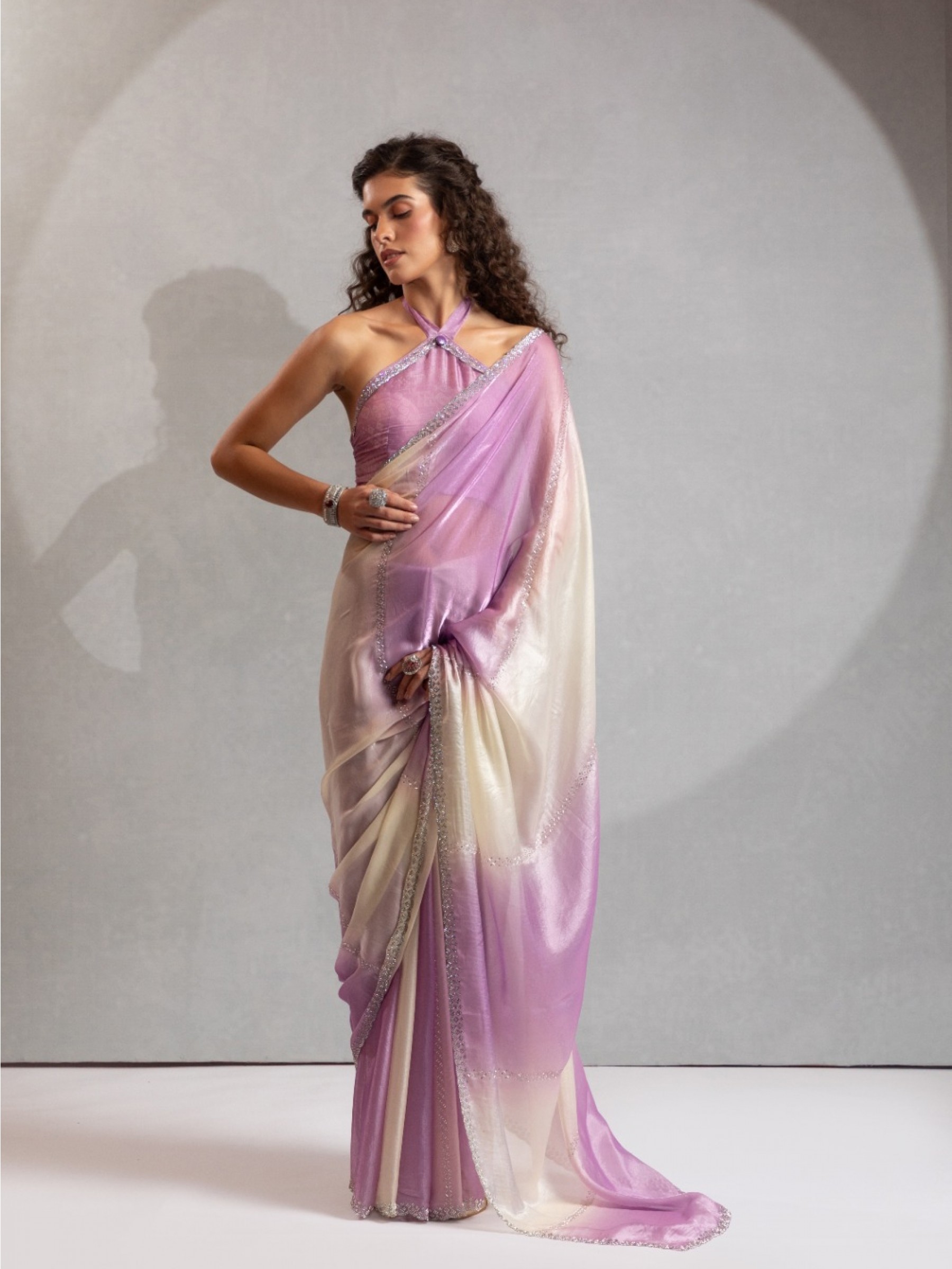 Satin Silk Party wear Saree In Lovender Color with Swaroskvi Work 