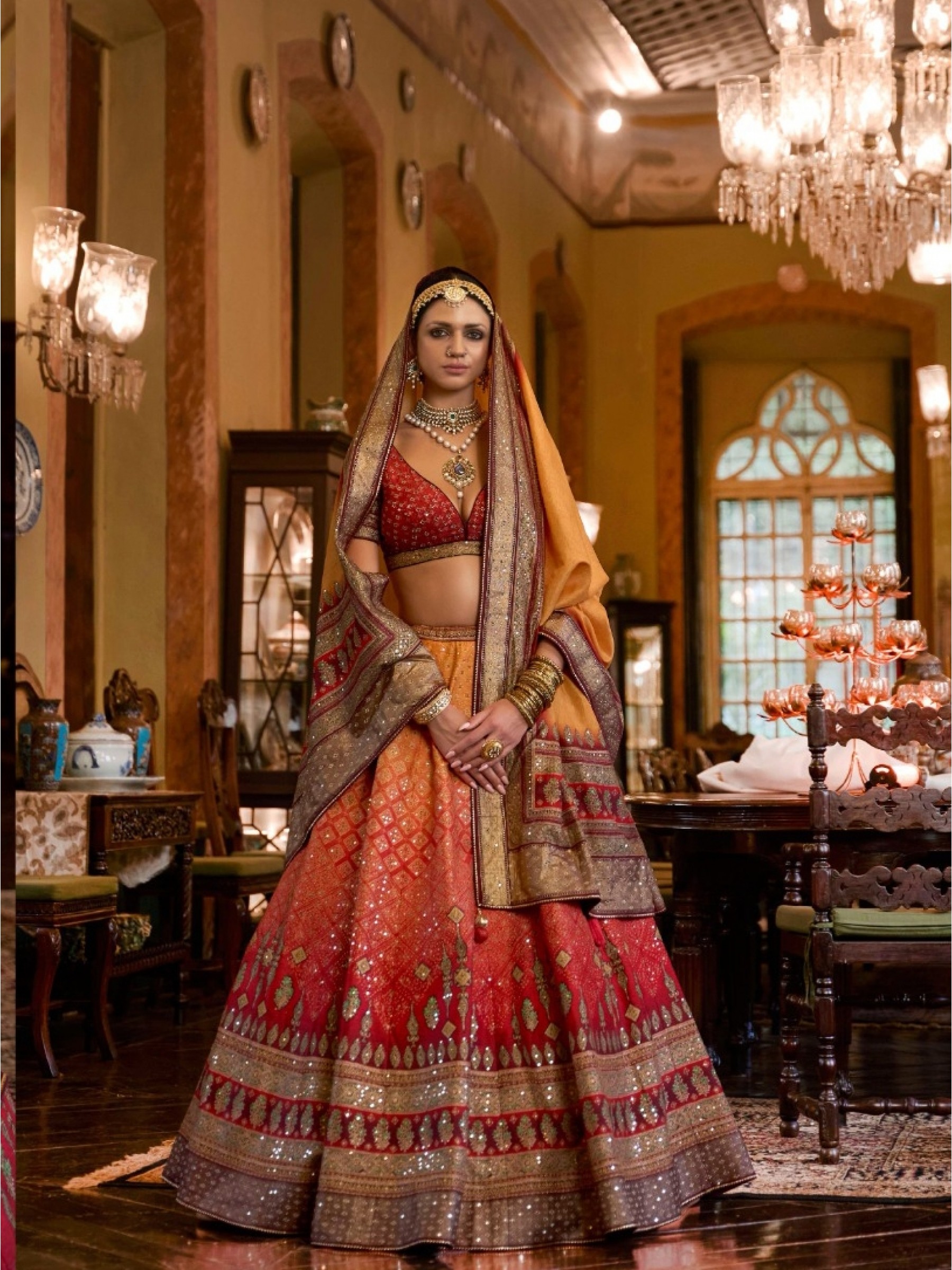 Multicolor lehenga on sale for bride