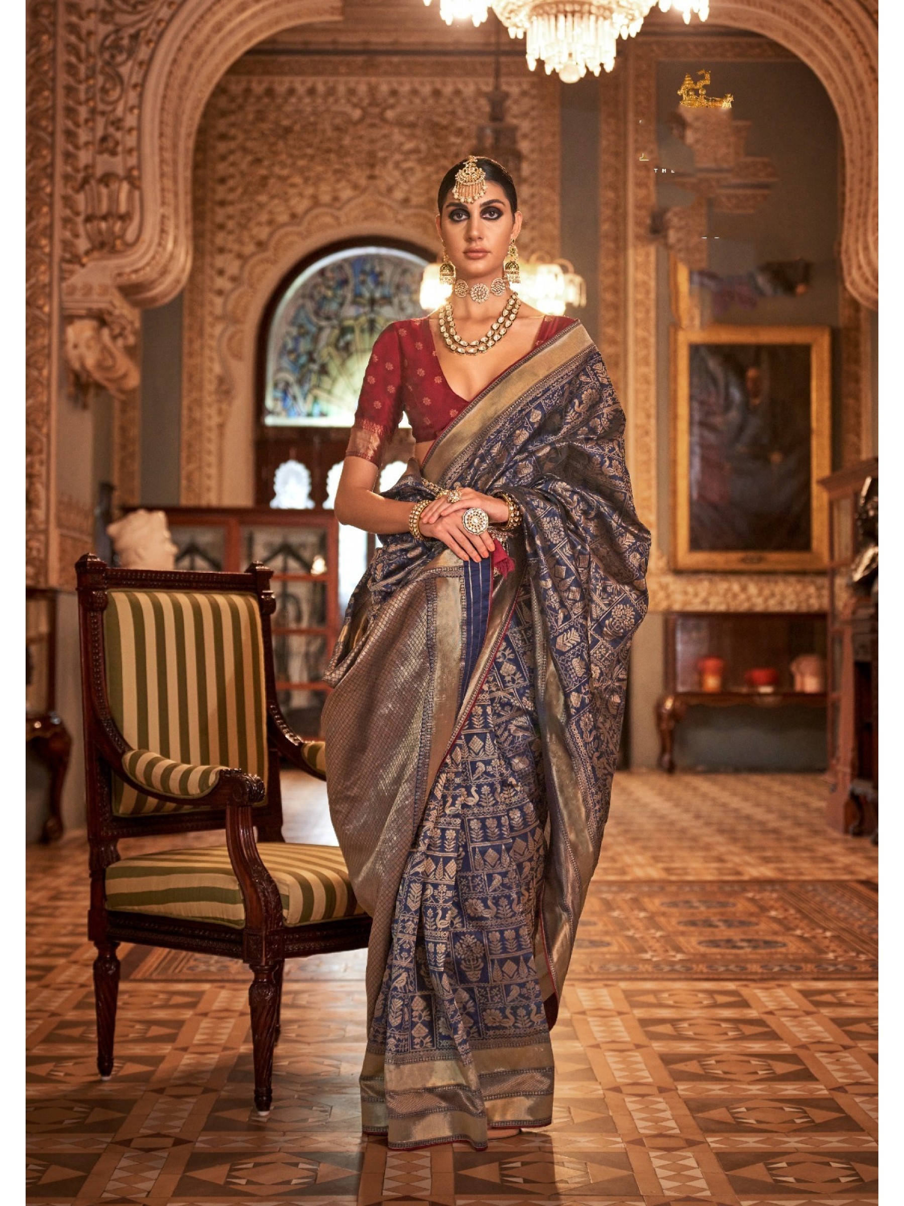 Banarasi Silk Party Wear Saree In Blue Color 