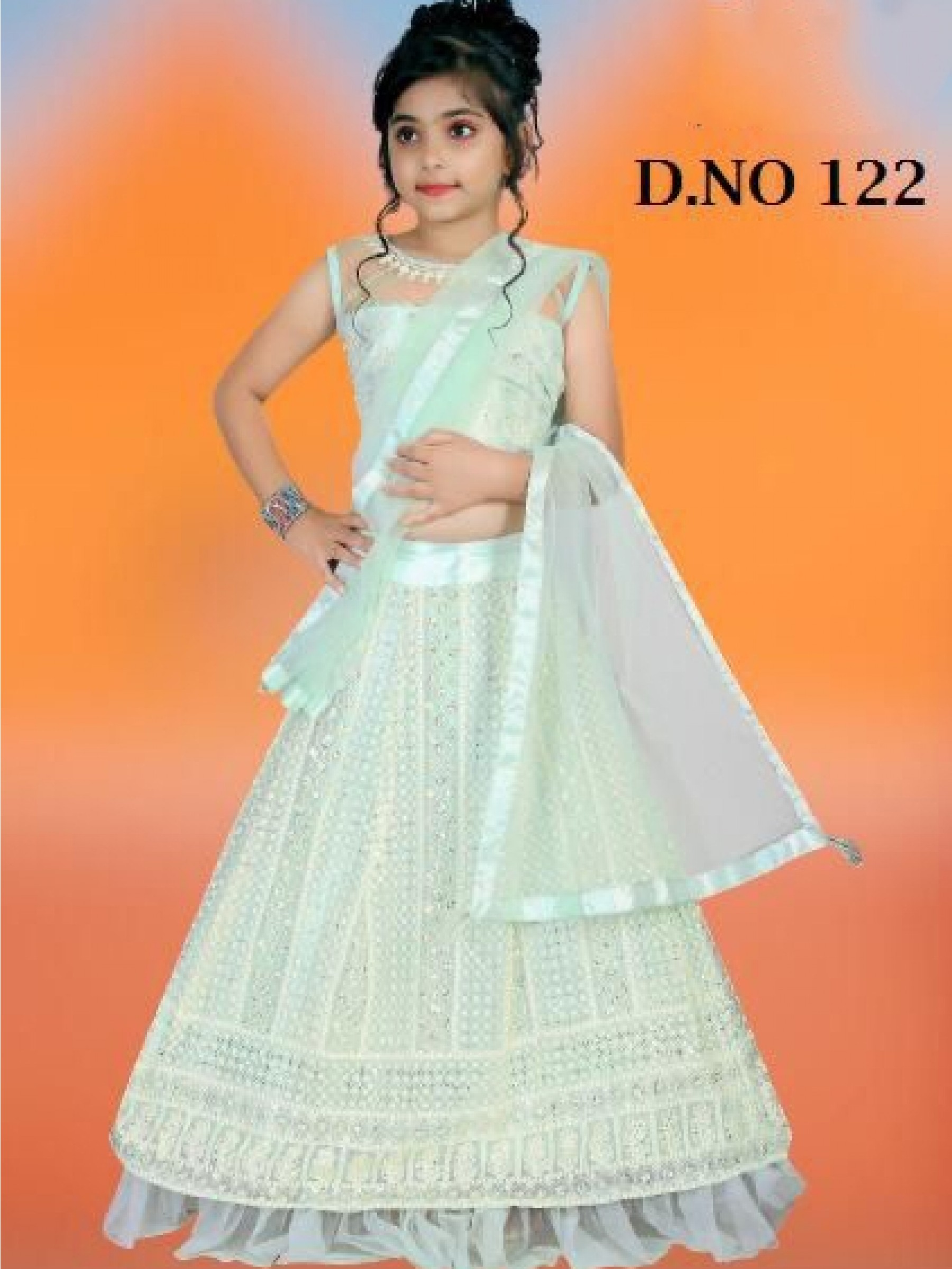 Soft Premium Net Party Wear Kids Lehenga In Sea Green With Embroidery Work 