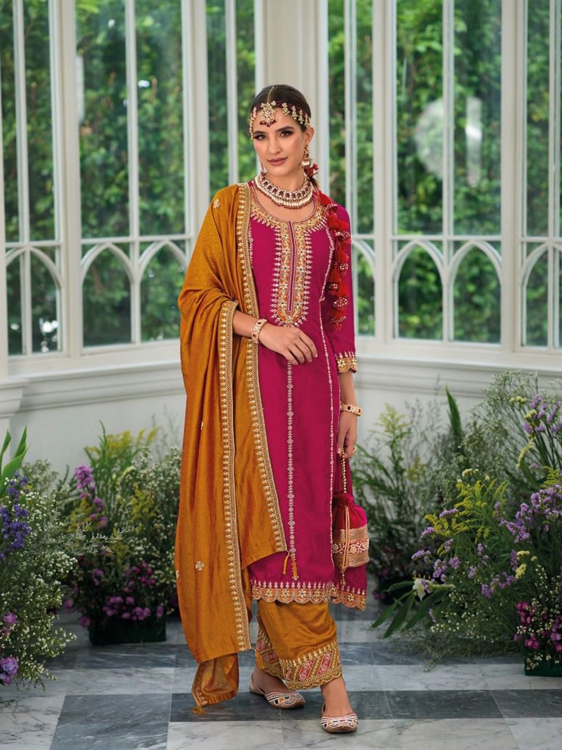 Premium Silk  Party Wear Suit In Pink With Embroidery Work 