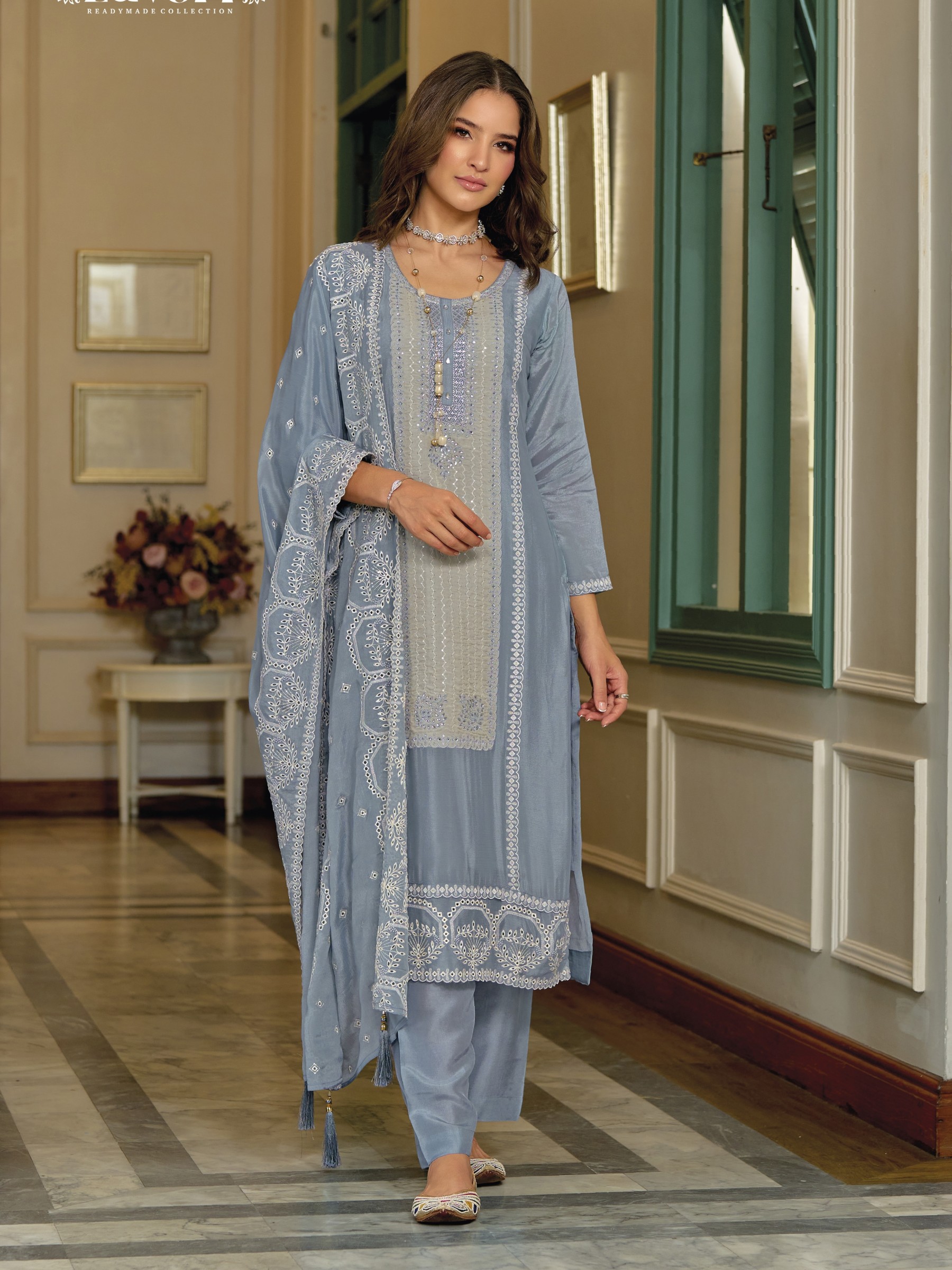 PREMIUM SILK  Silk Party Wear Suit in Blue Color with Embroidery Work