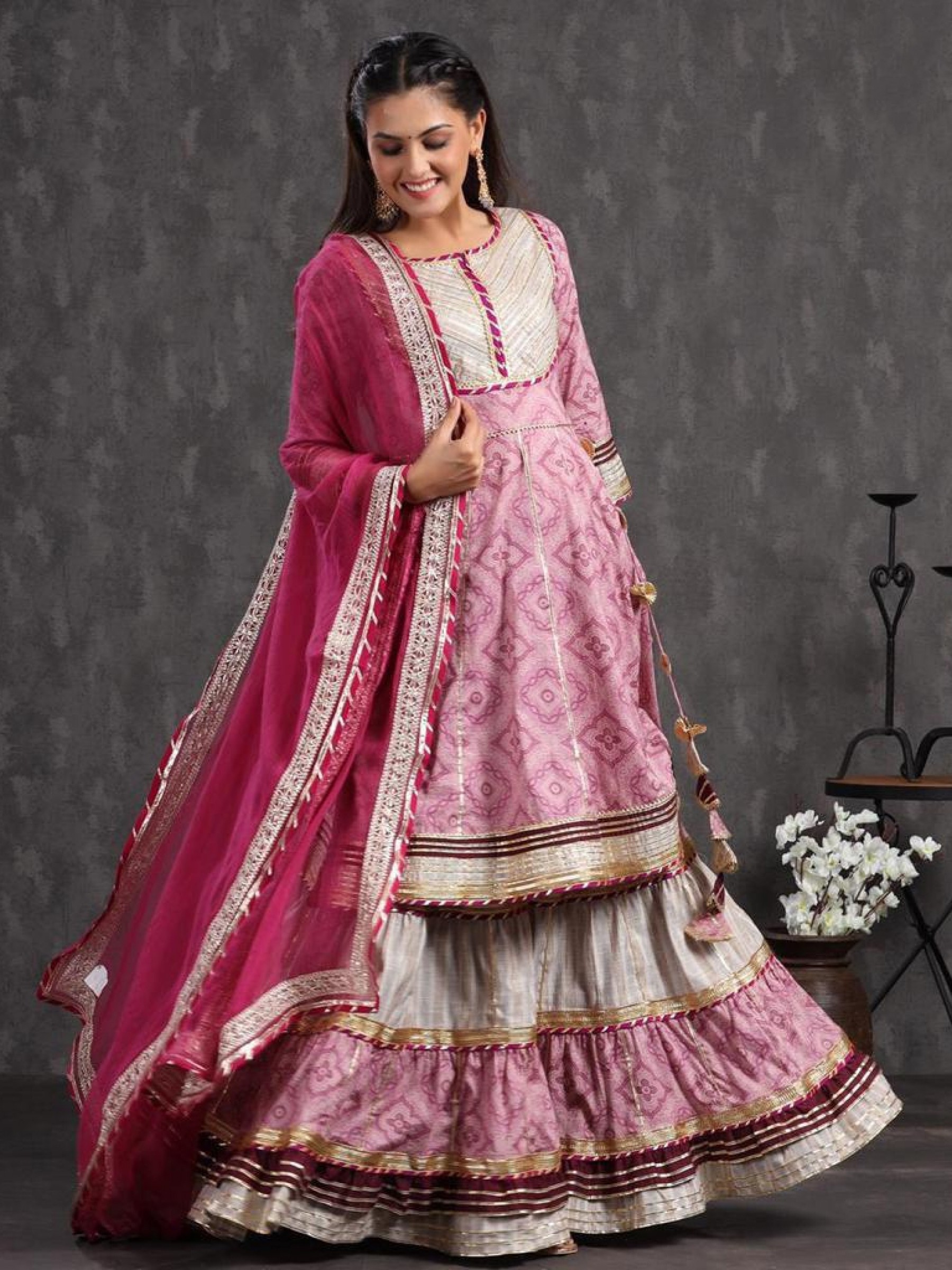 Cotton Party Wear Readymade Sarara in Pink  Color