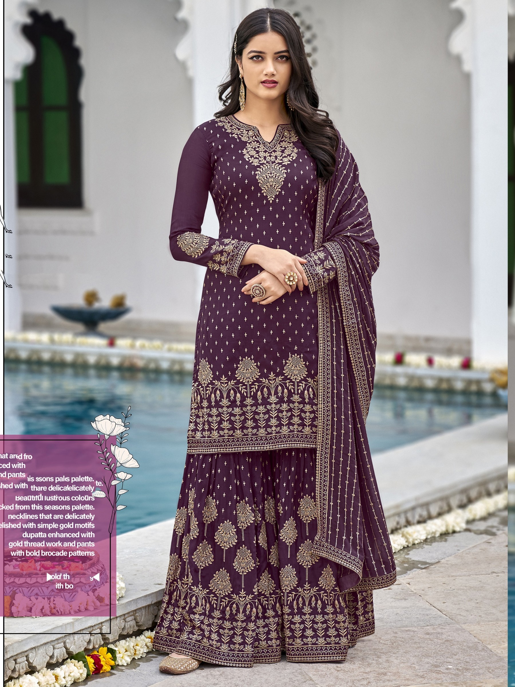 Heavy georgette Party Wear Readymade Plazo Suit  in Violet  Color with  Embroidery Work