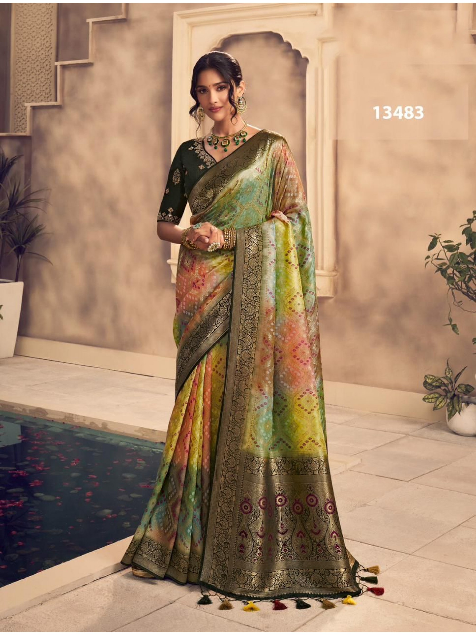 Pure  Silk Saree In Multi Color With Embroidery Work