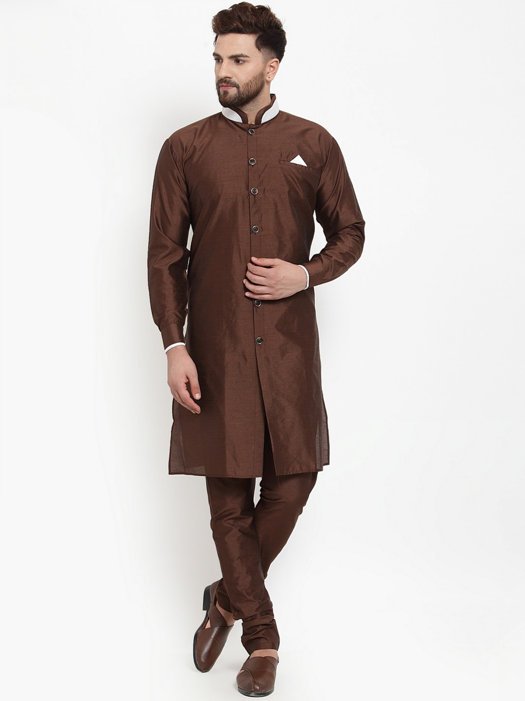 Banarasi Silk Readymade Kurta Set in Brown