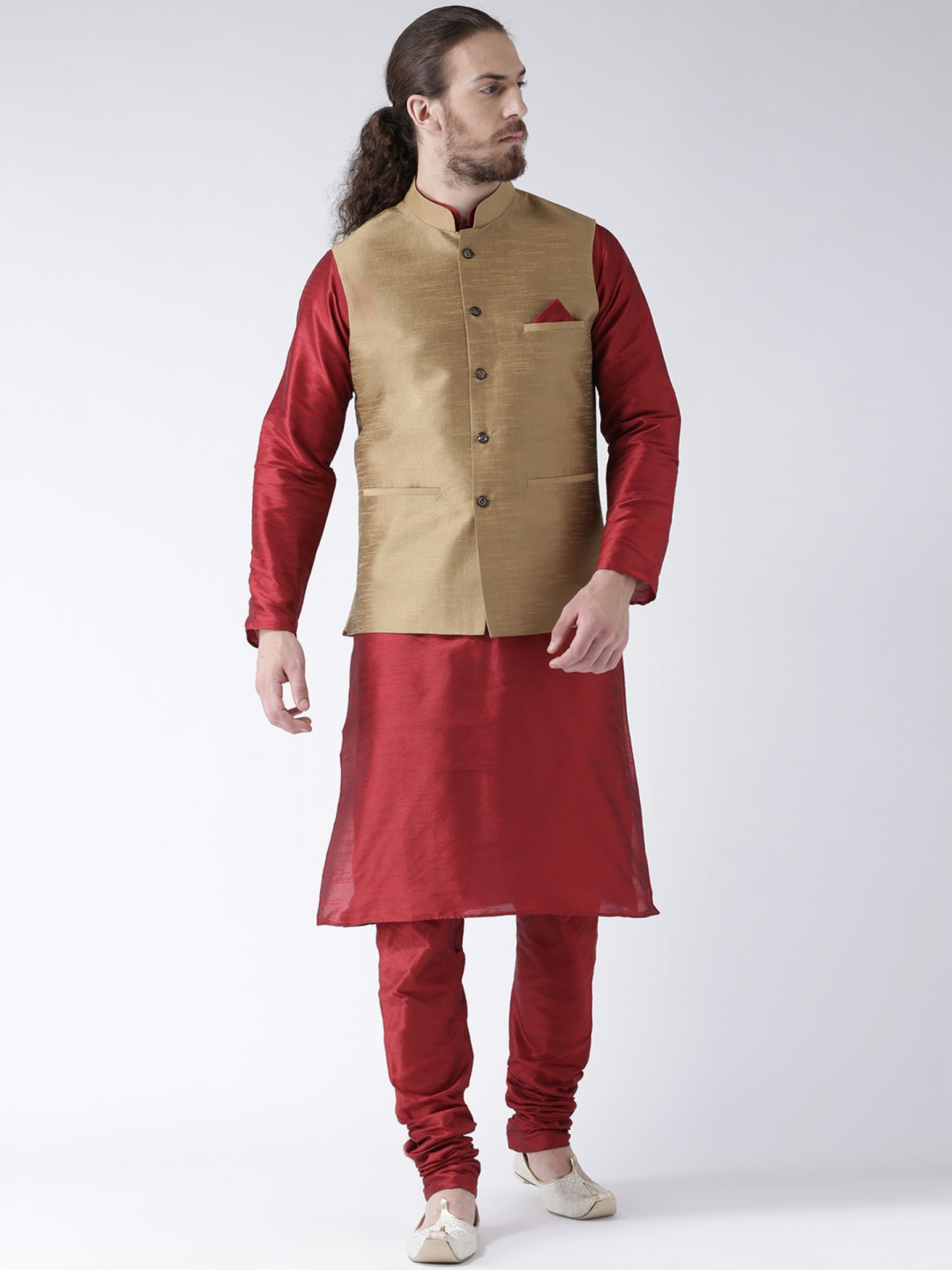 Heritage Silk  ReadymadeKoti Kurta set in Maroon & Copper Gold 