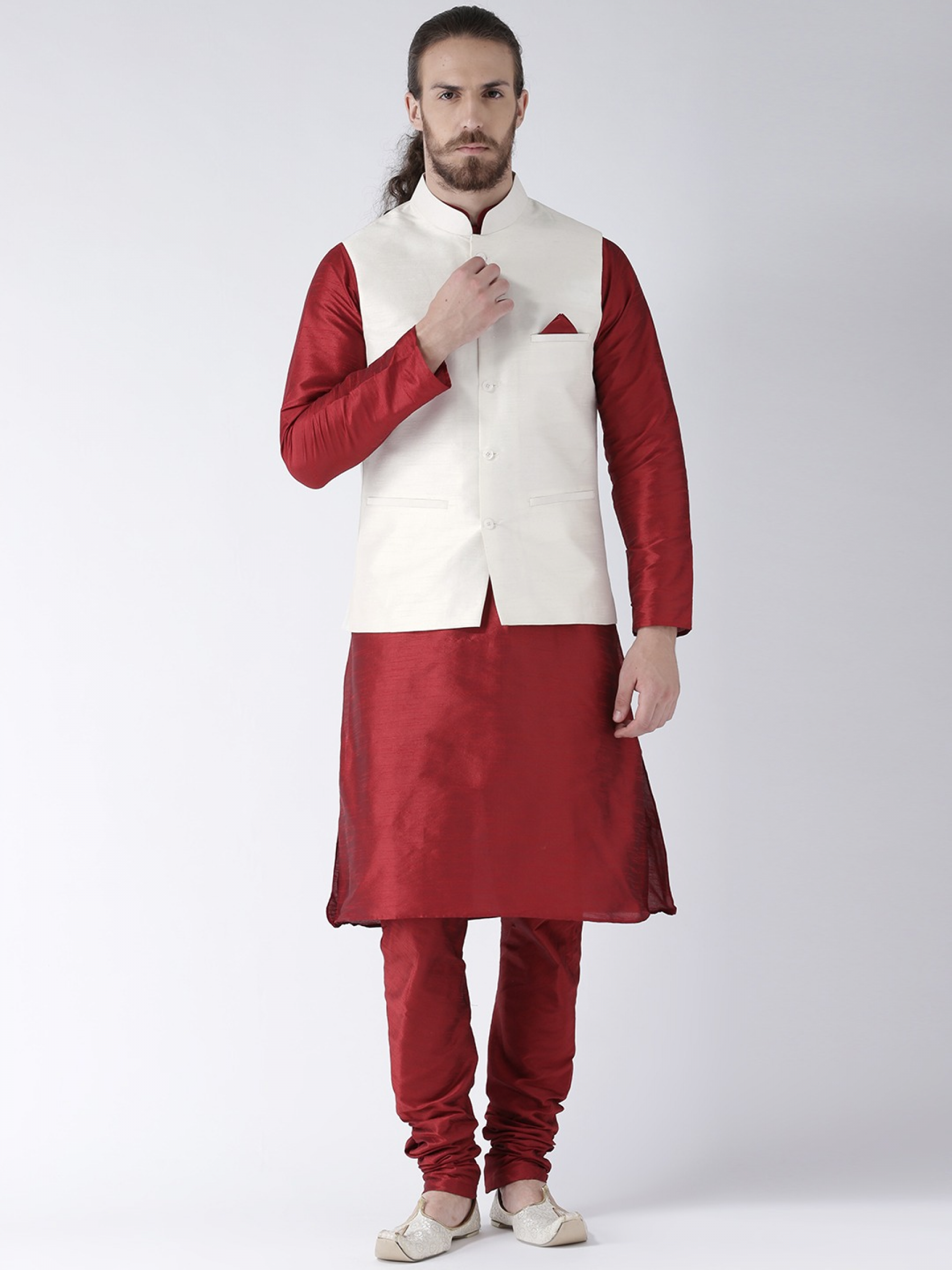 Heritage Silk  ReadymadeKoti Kurta set in Maroon & White 