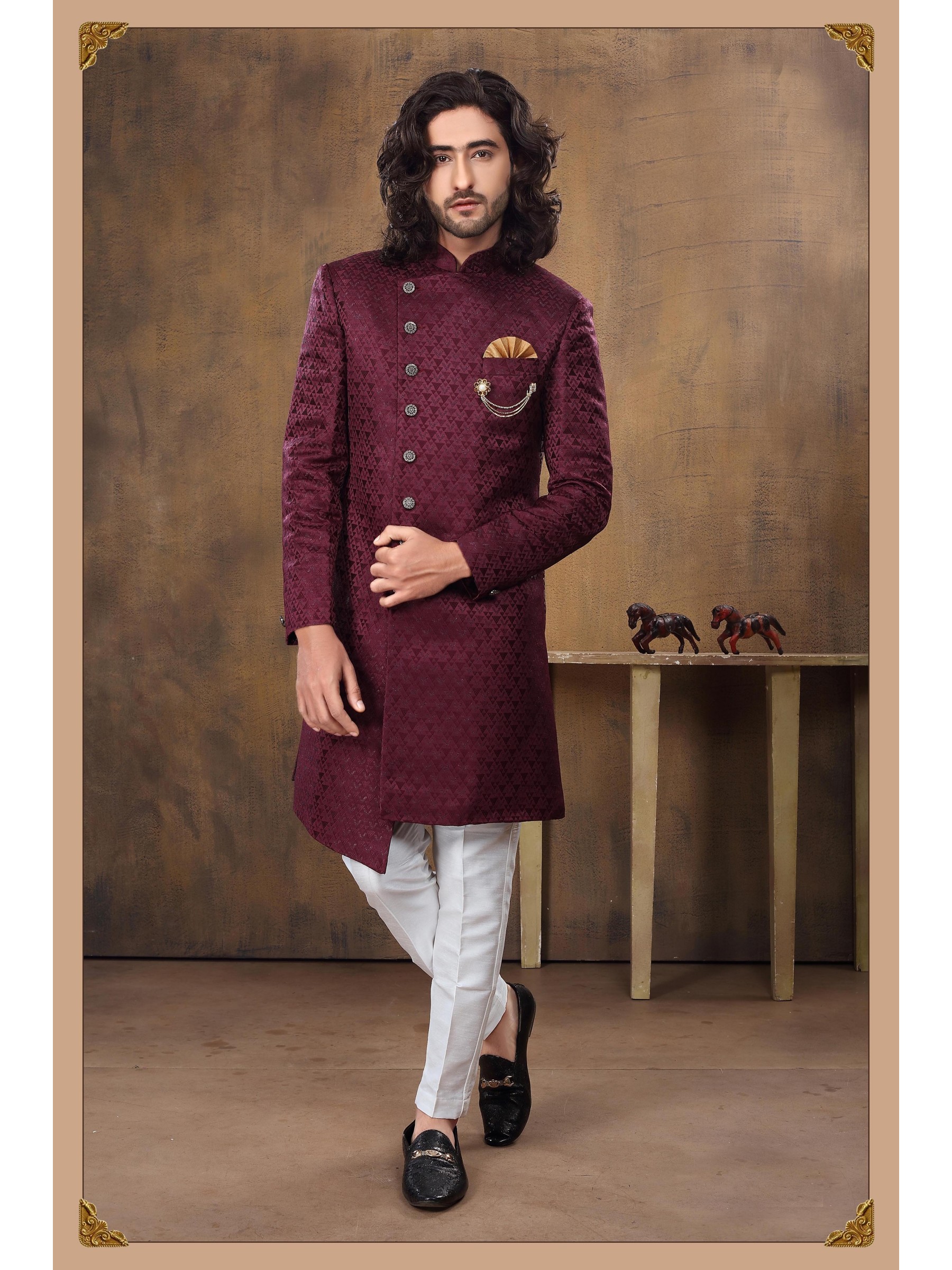 Heavy Imported Silk IndoWestern Ready Made Dress in Maroon 
