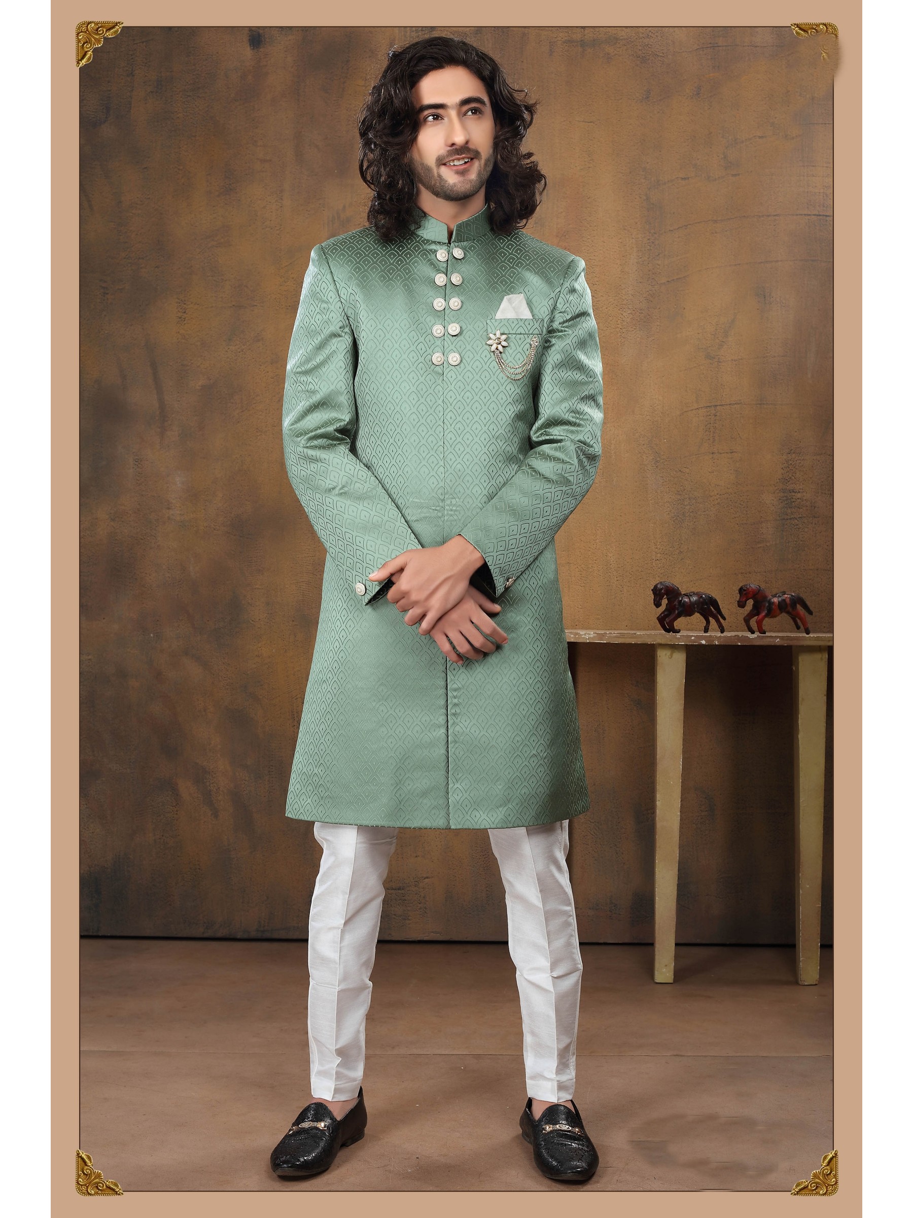 Heavy Imported Silk IndoWestern Ready Made Dress in Green