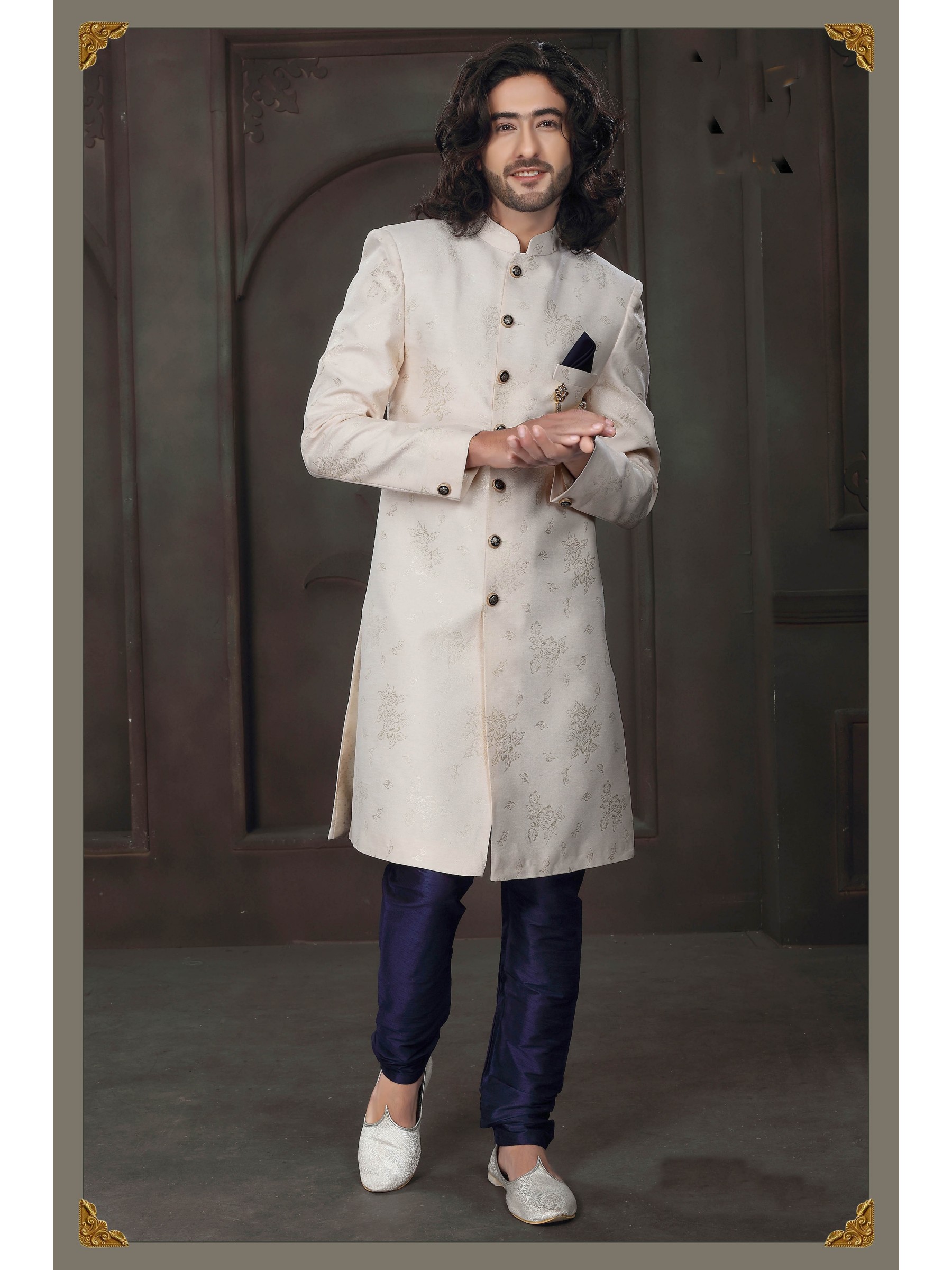 Heavy Imported Silk IndoWestern Ready Made Dress in Cream 