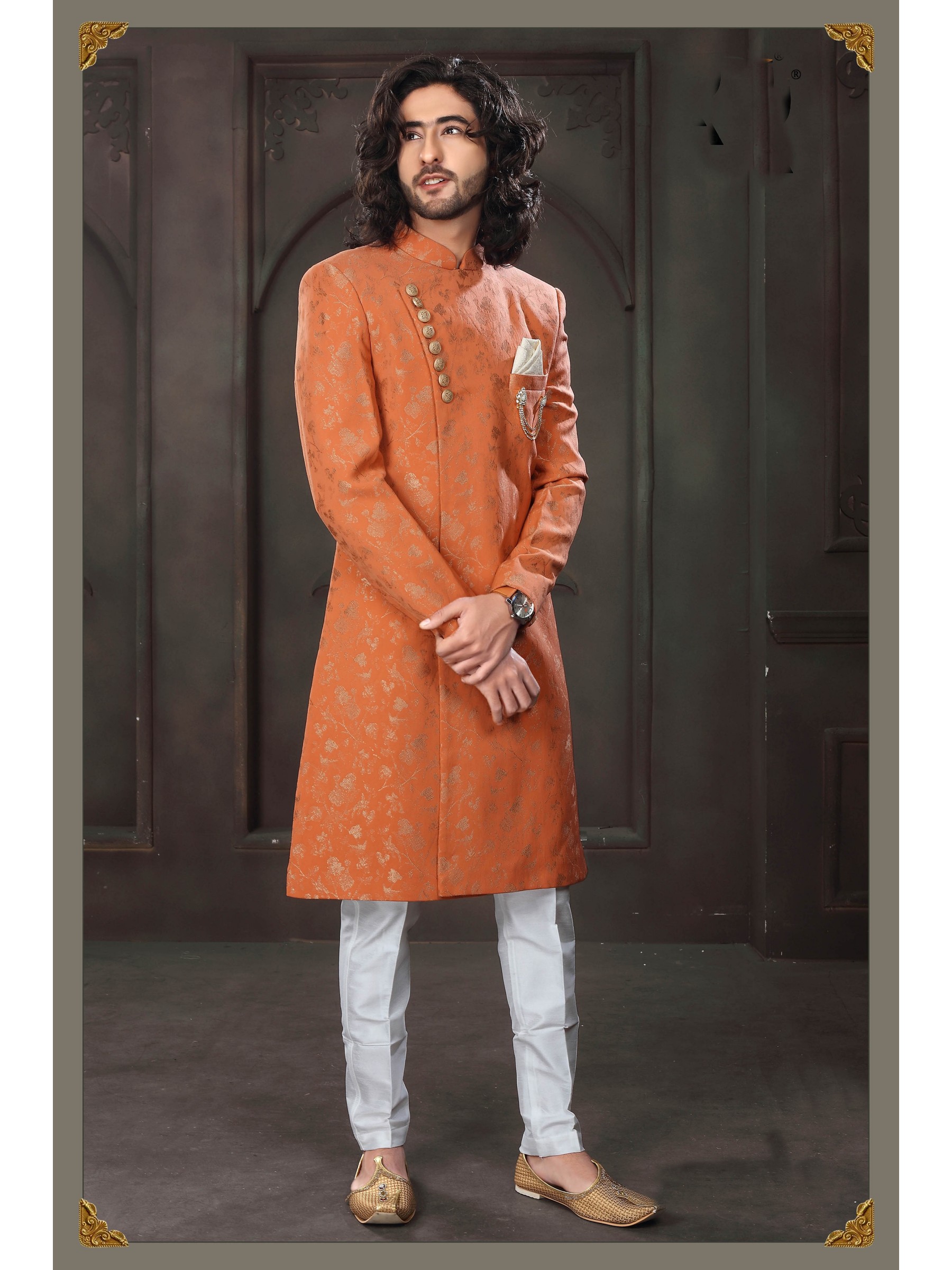 Heavy Imported Silk IndoWestern Ready Made Dress in Orange 