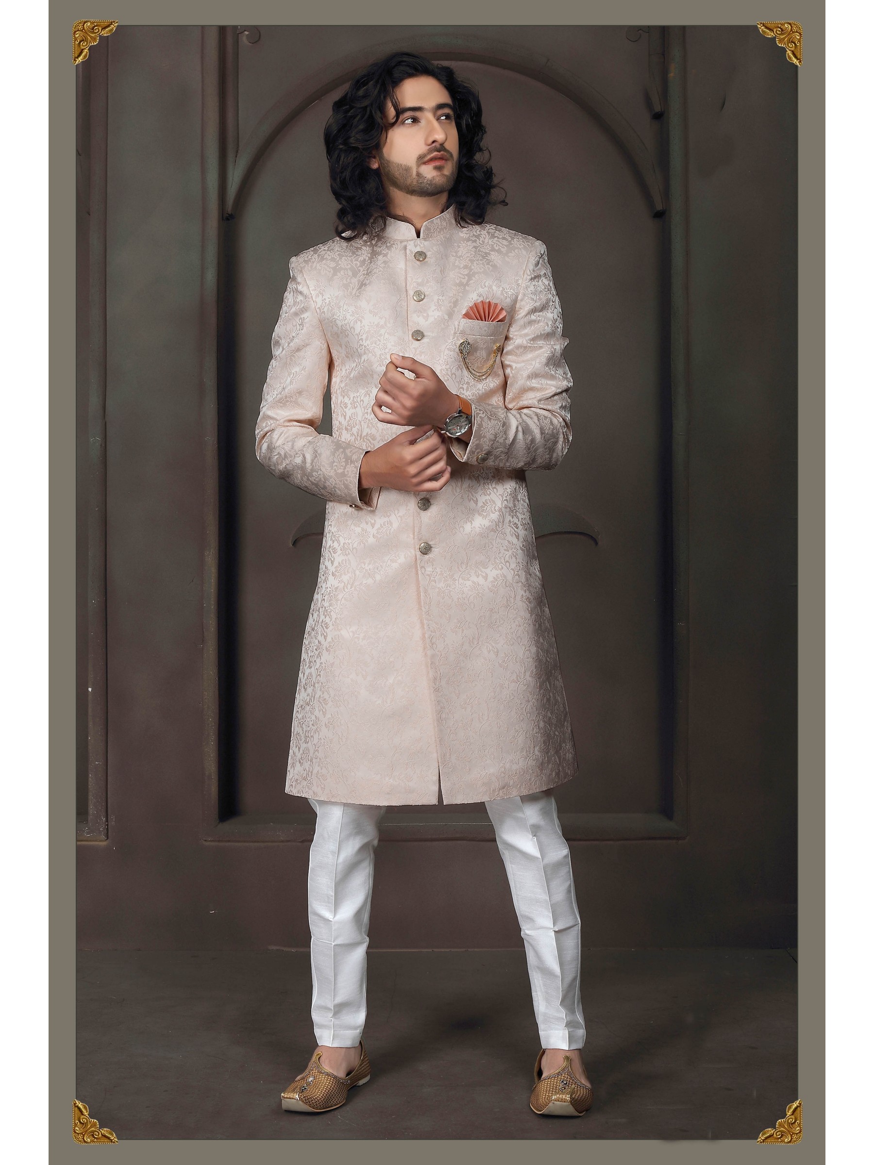Heavy Imported Silk IndoWestern Ready Made Dress in Cream 