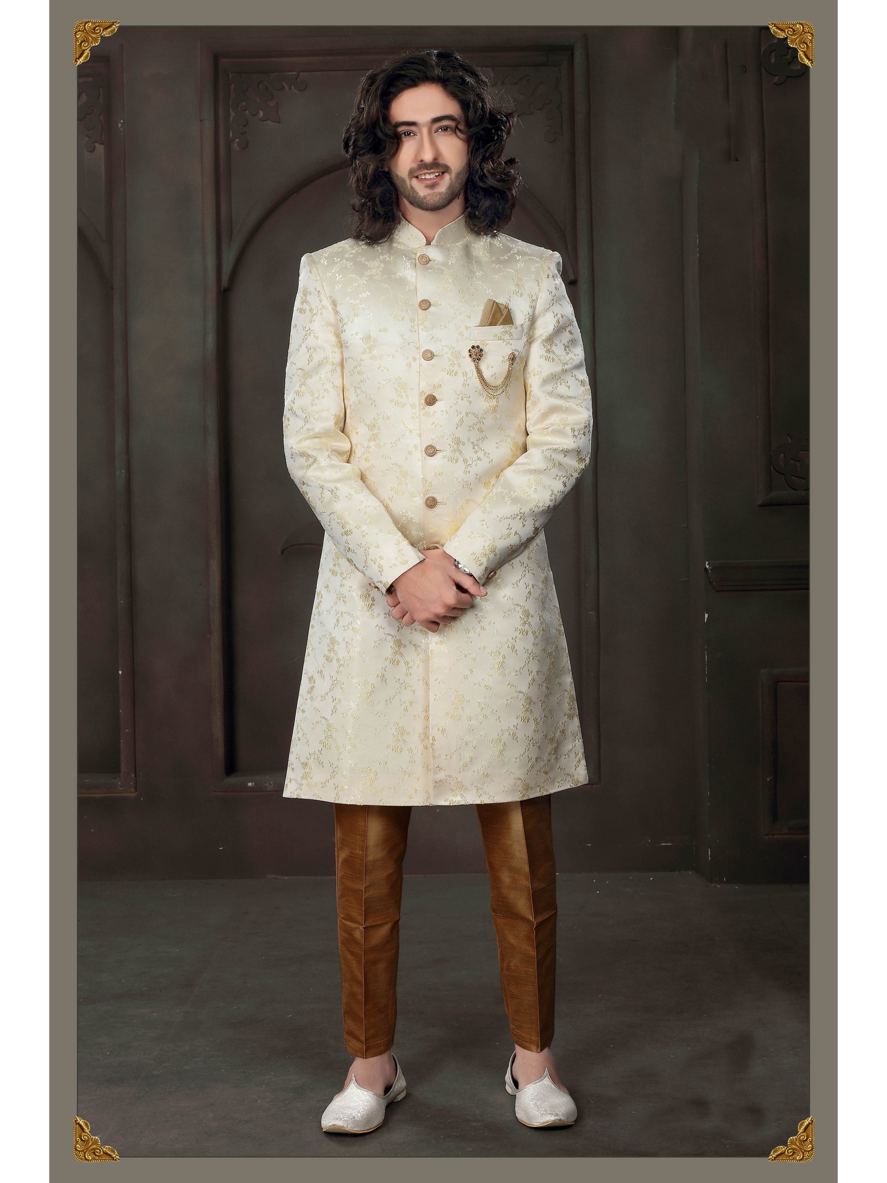 Heavy Imported Silk IndoWestern Ready Made Dress in Cream 