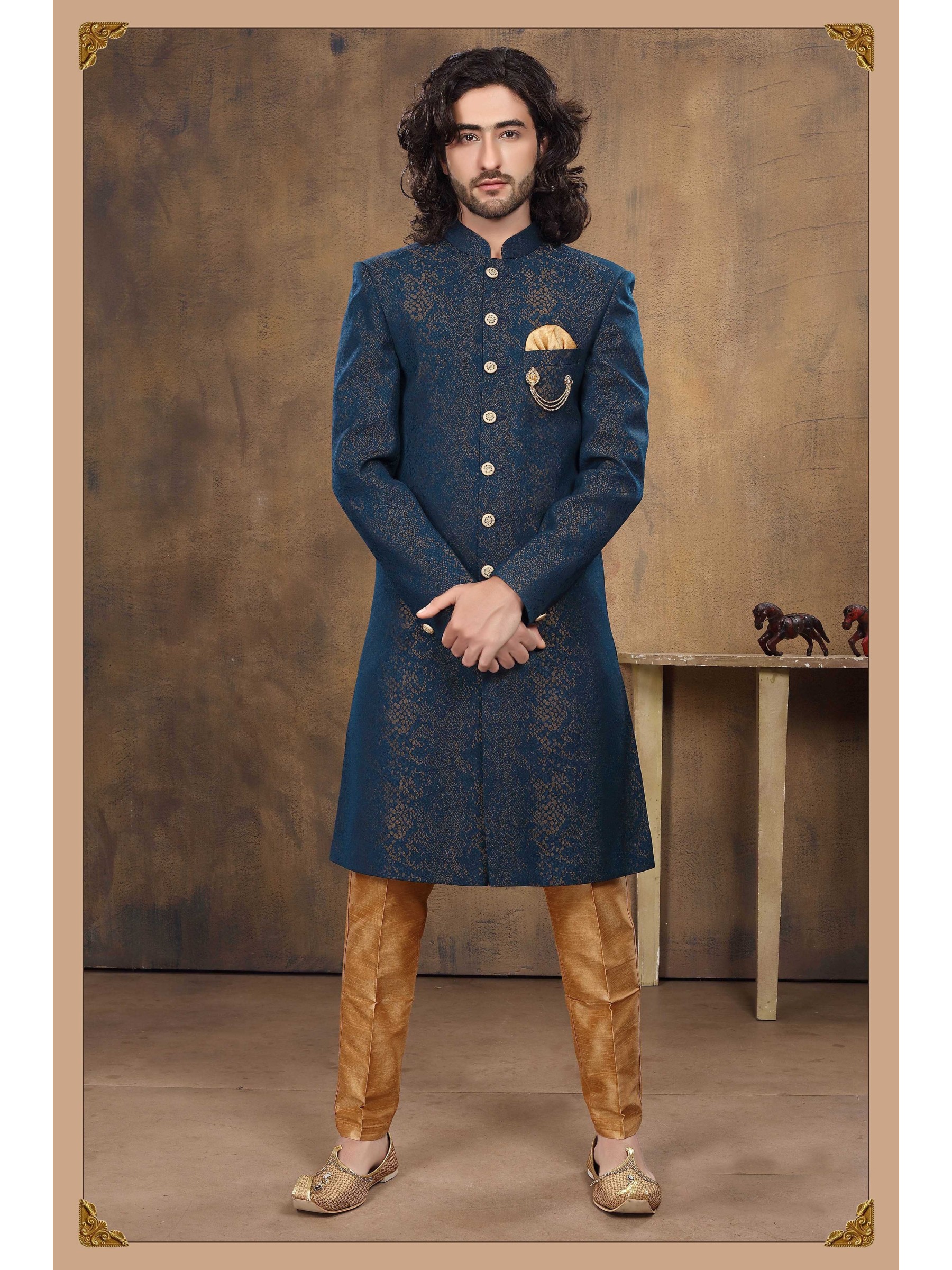 Heavy Imported Silk IndoWestern Ready Made Dress in Blue 