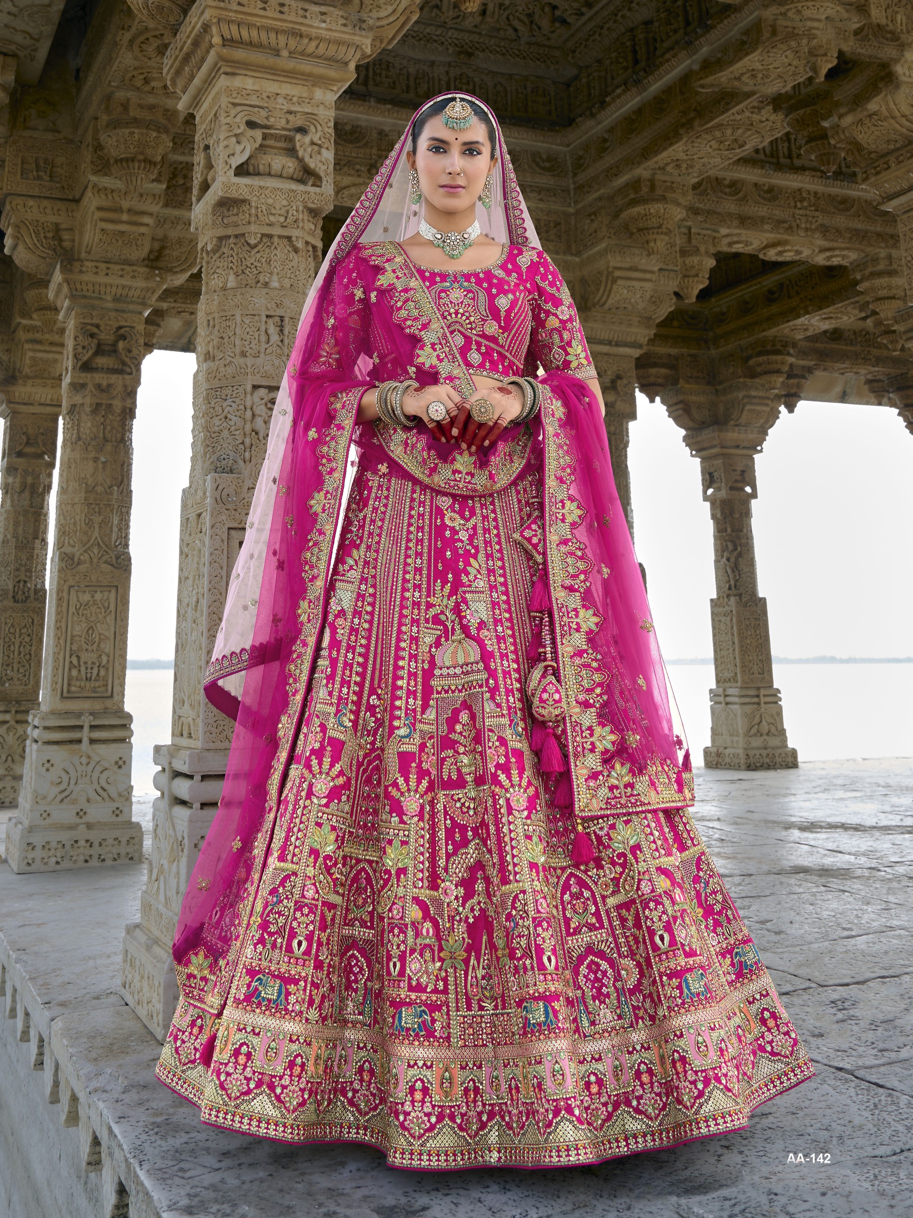 Pure Silk Bridal Lehenga in Pink Color With Embroidery work