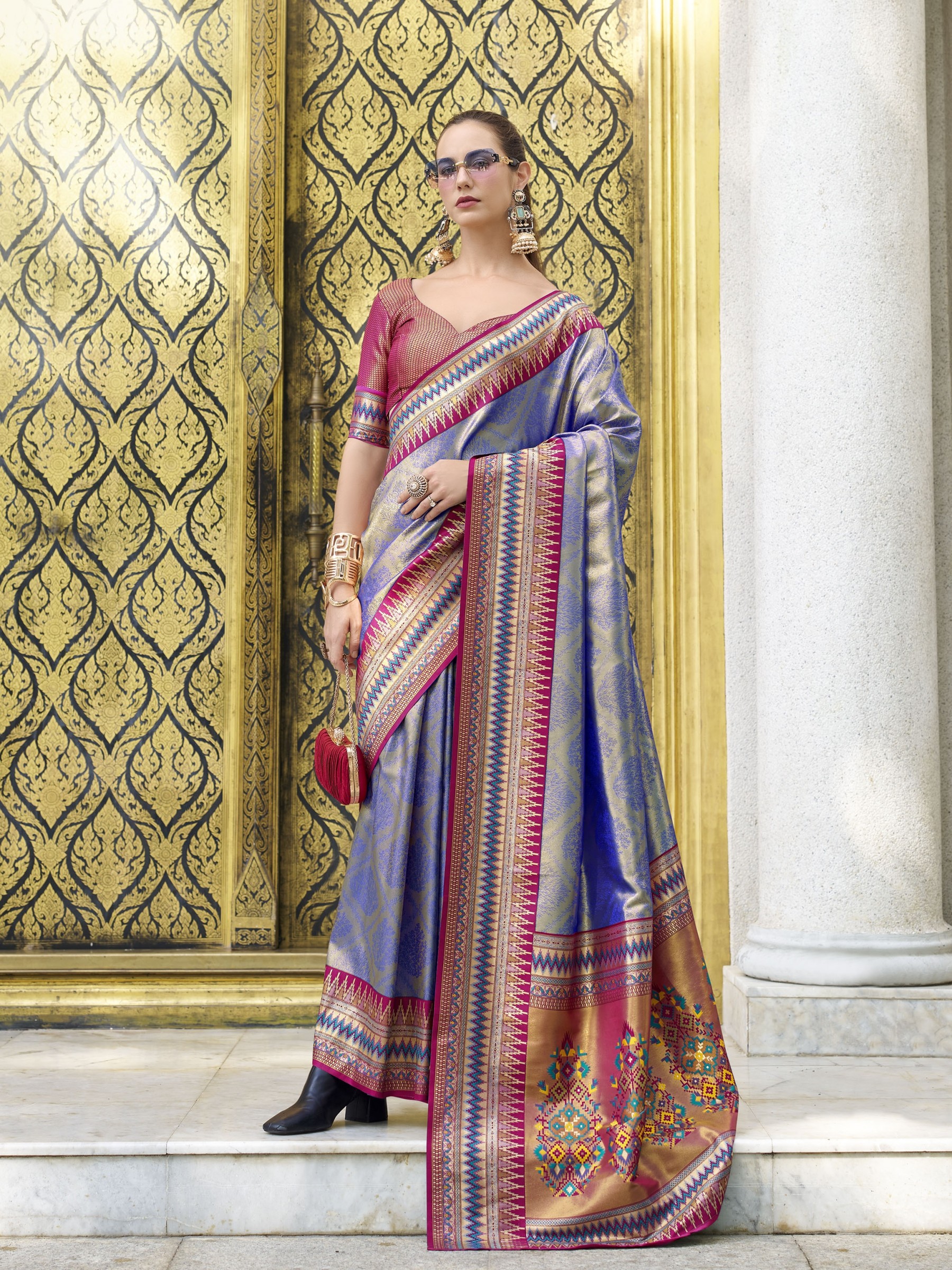 Tissue Silk Party wear Saree In Multi Color with Zari Weaving 