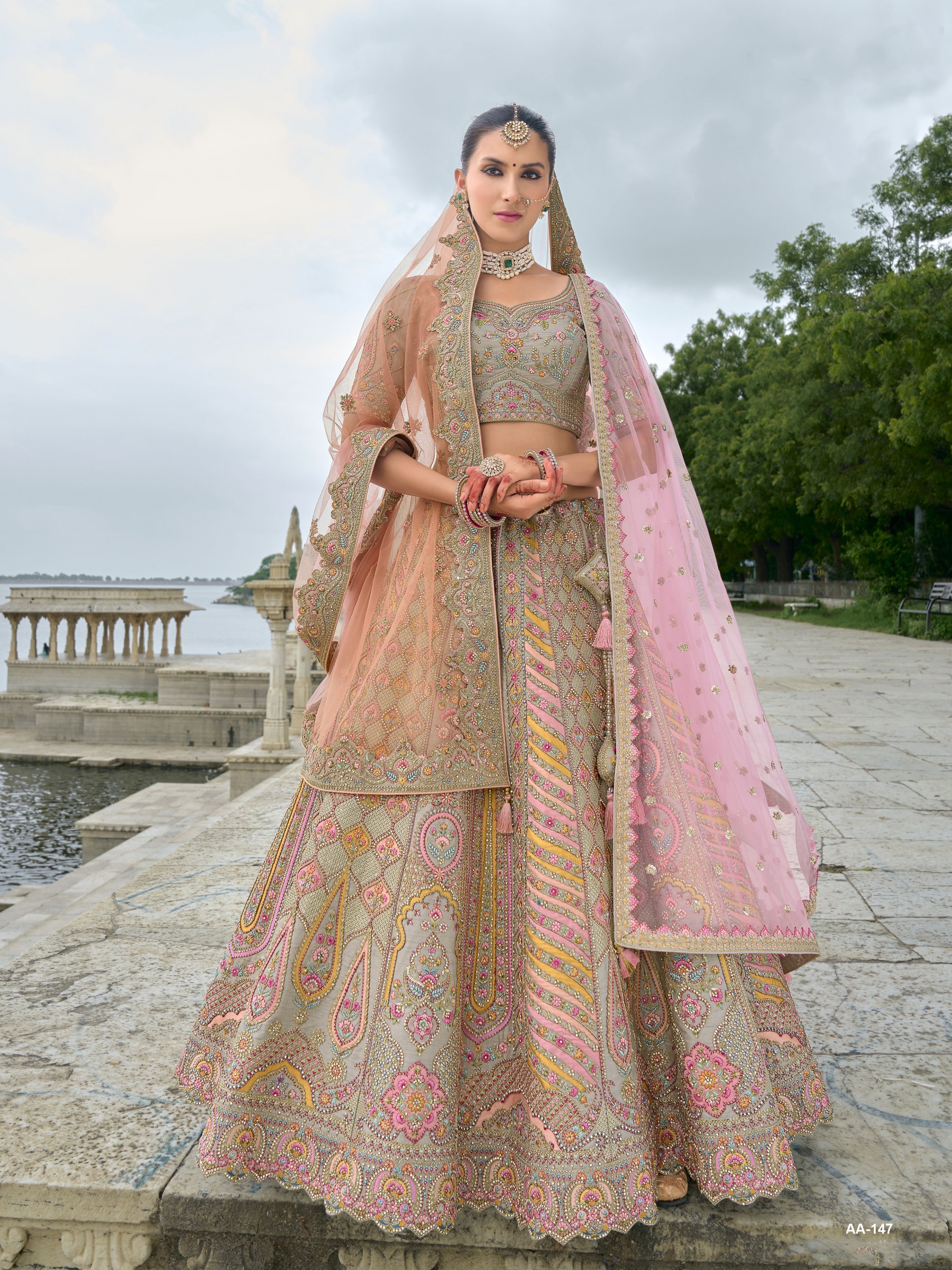 Pure Silk Bridal Lehenga in Multi Color With Embroidery work