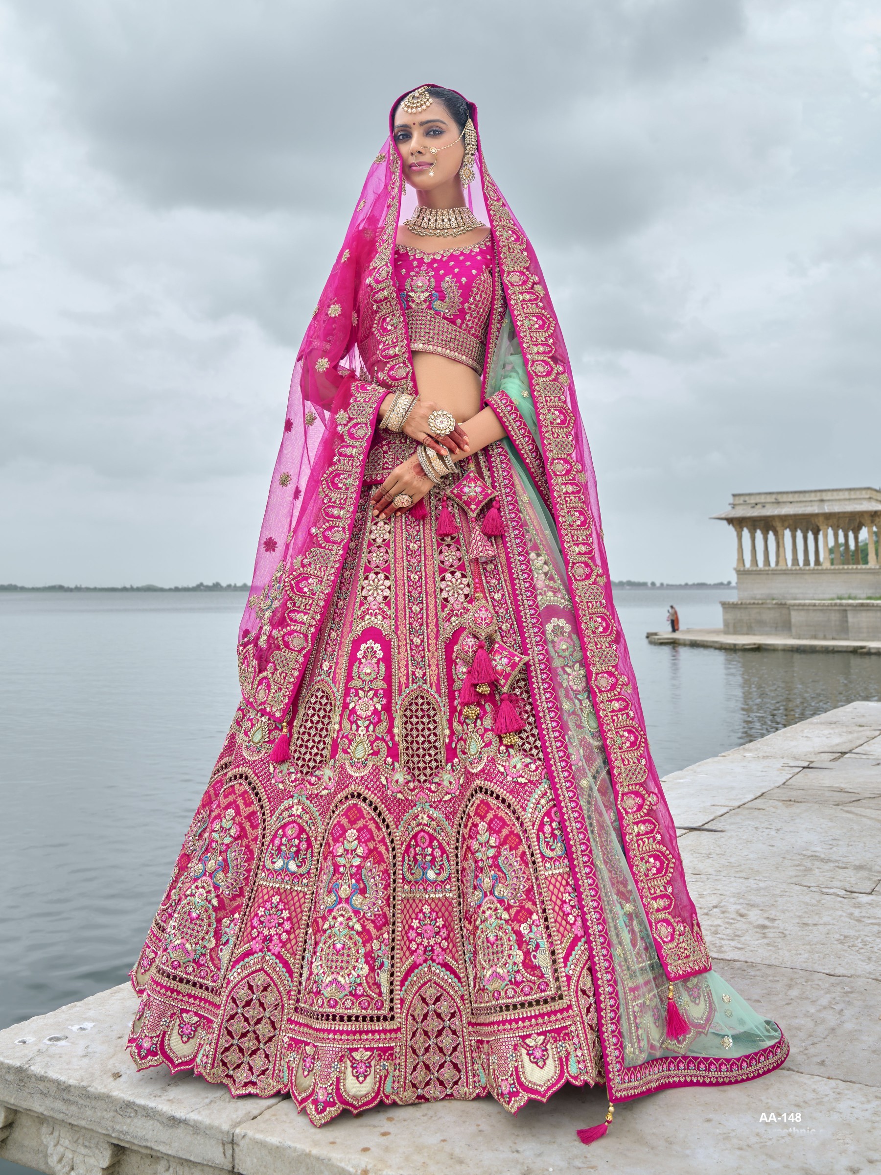 Pure Silk Bridal Lehenga in Pink Color With Embroidery work