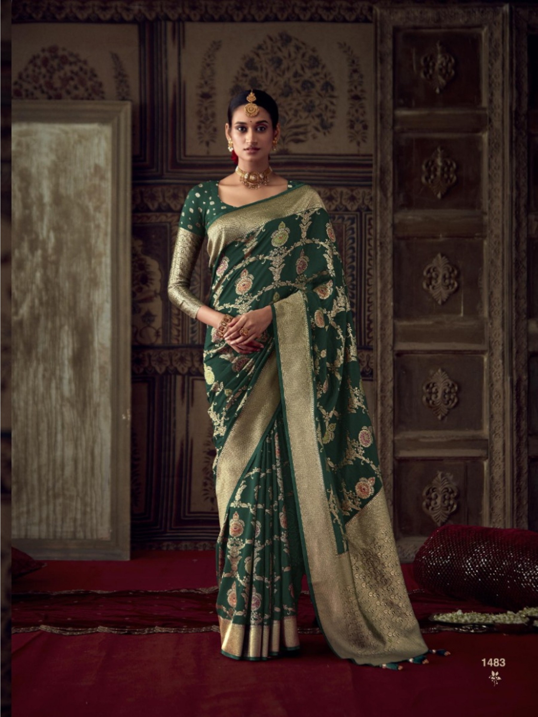  Pure Silk Saree In Green Color With Weaving  Work