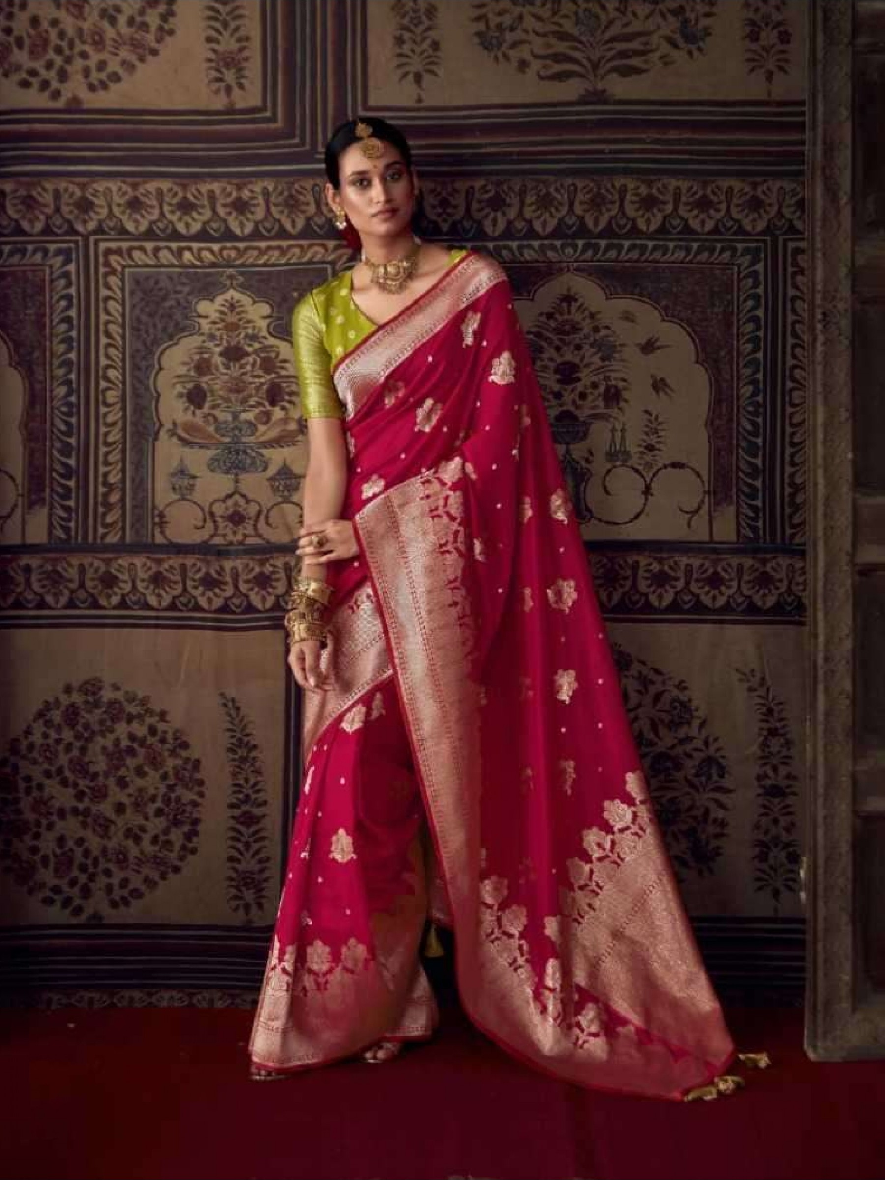  Pure Banarasi  Crepe Georgette Silk Party Wear Saree In Pink Color 