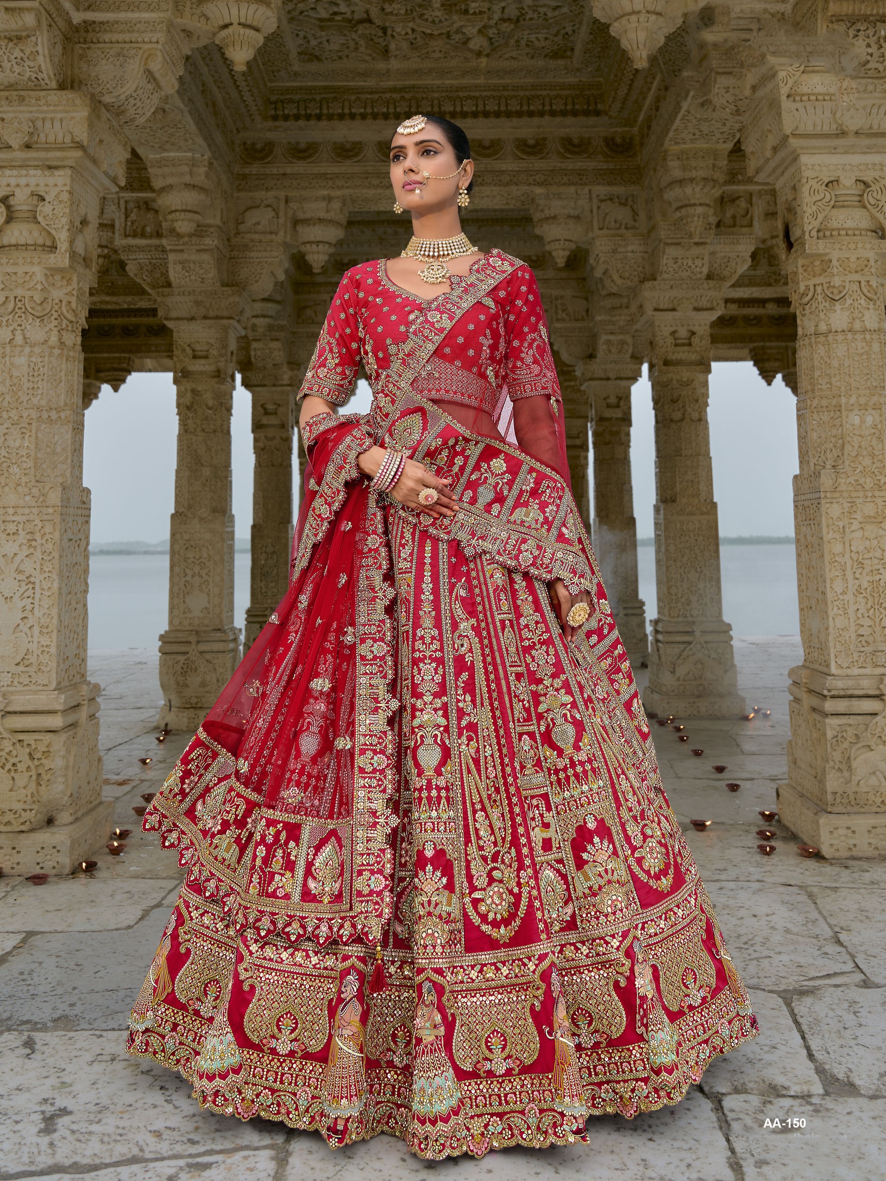 Pure Silk Bridal Lehenga in Red Color With Embroidery work