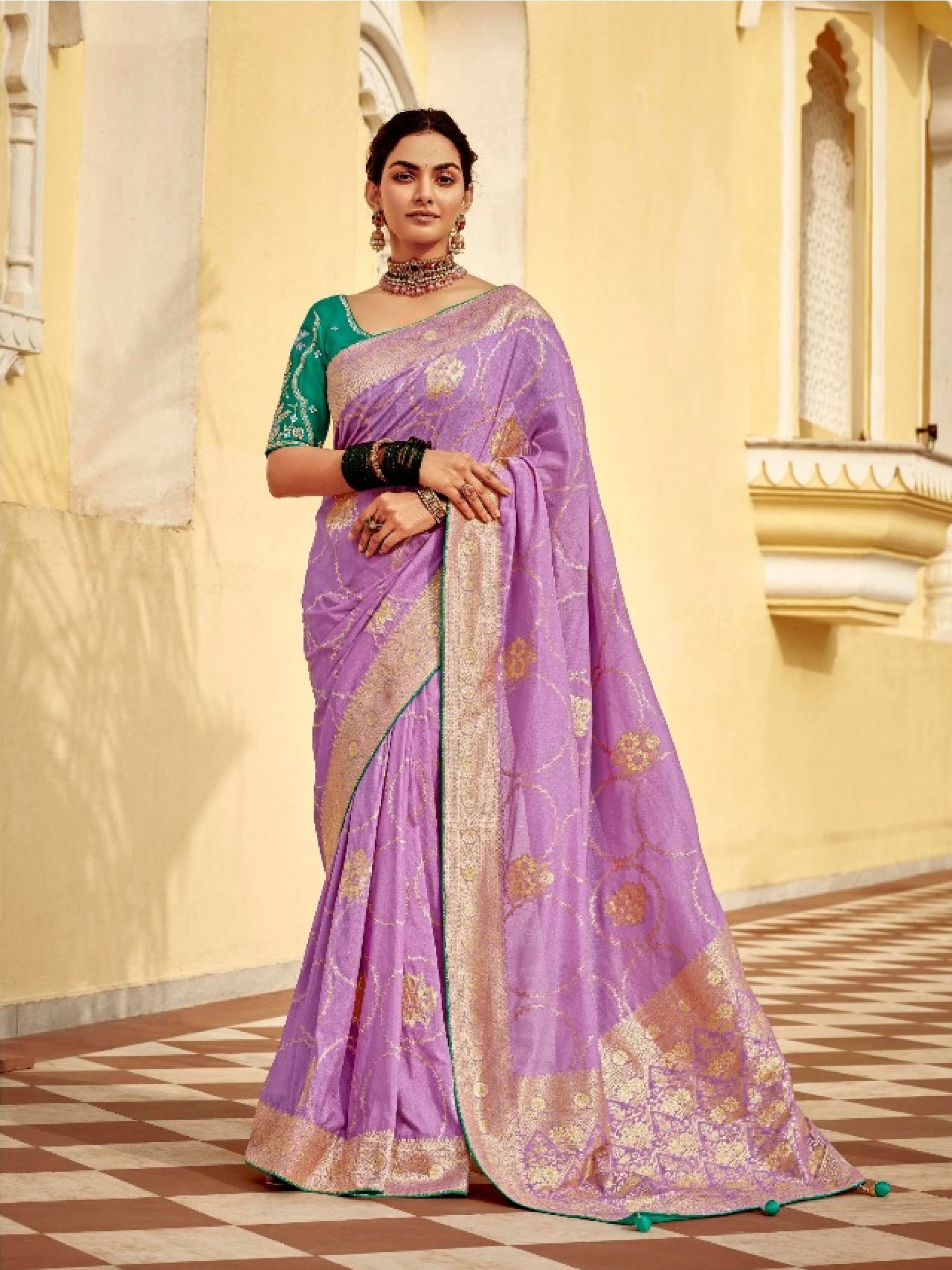 Pure Dola Silk Party wear Saree In Lovender Color with Embroidery Work