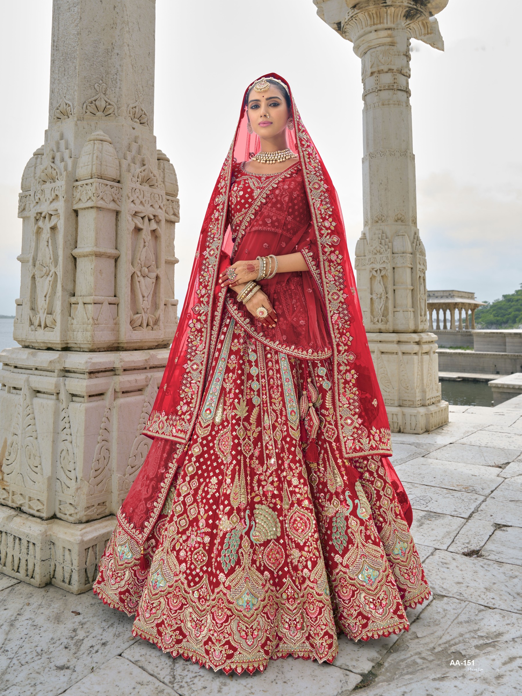 Pure Silk Bridal Lehenga in Red Color With Embroidery work
