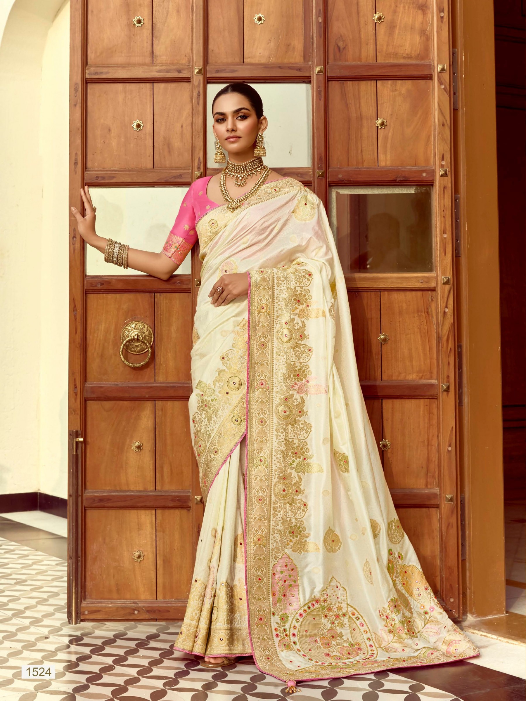 Fancy Silk Party wear Saree In Off White Color with Hand Work