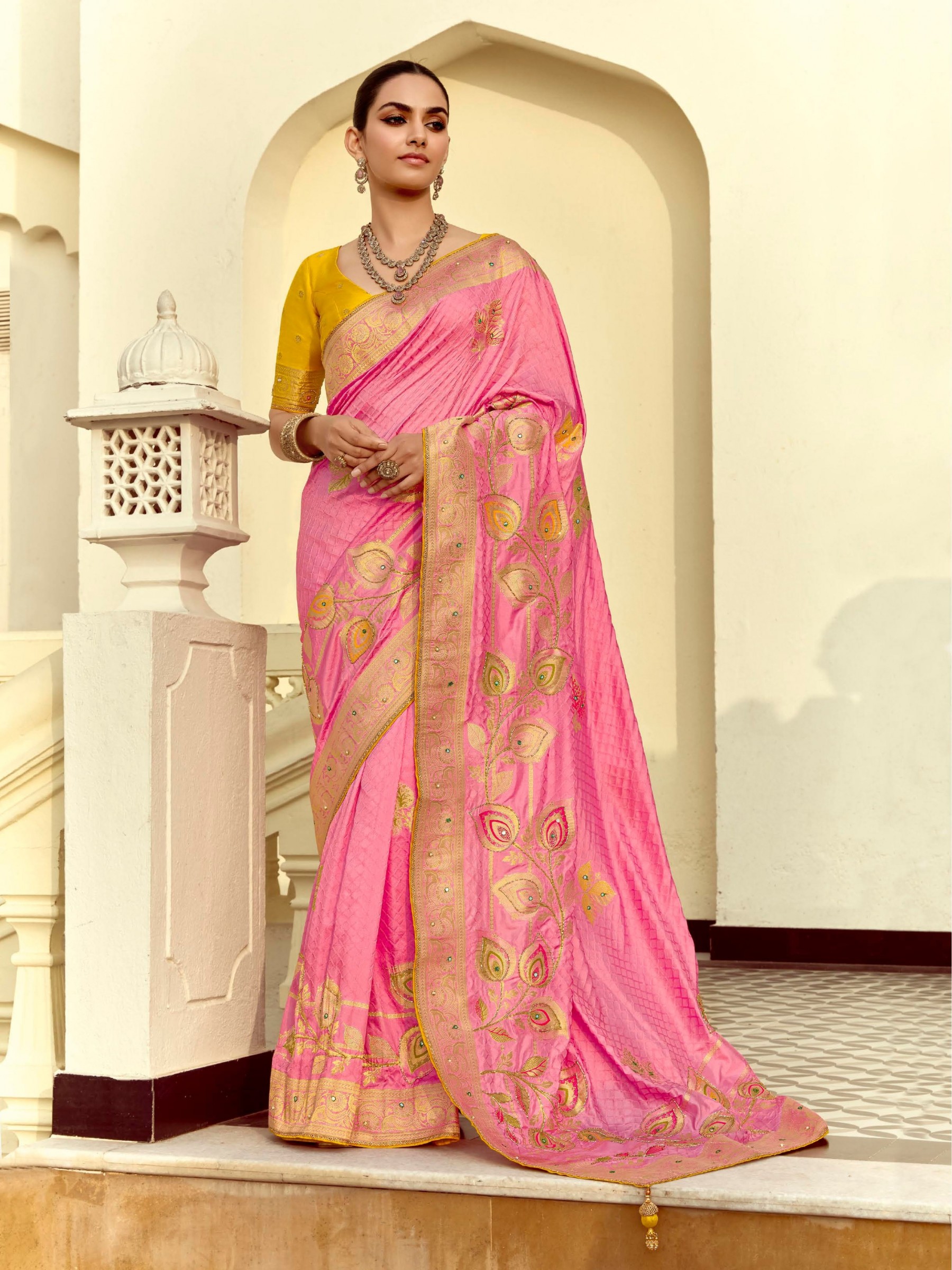 Fancy Silk Party wear Saree In Pink Color with Hand Work