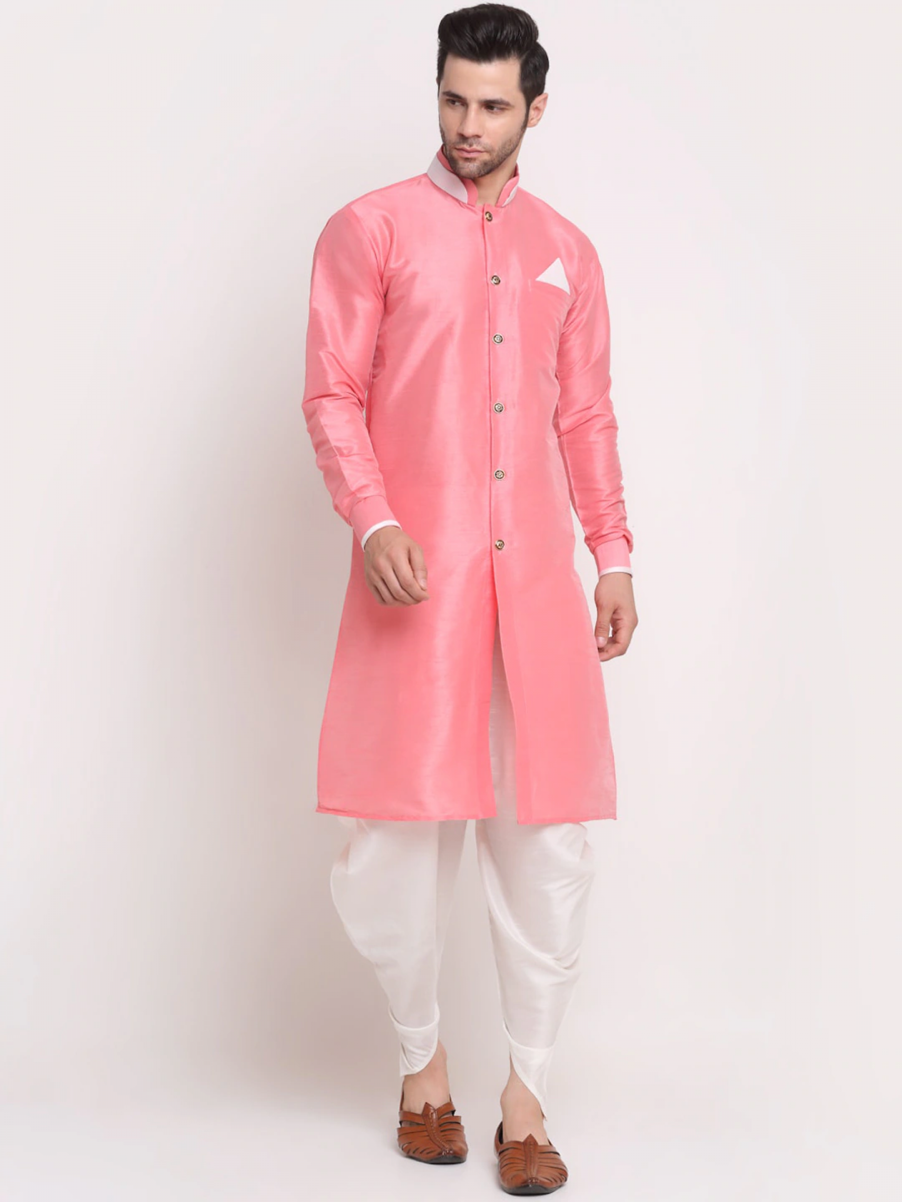 Heritge Silk Readymade Dhoti Kurta in Light Pink 