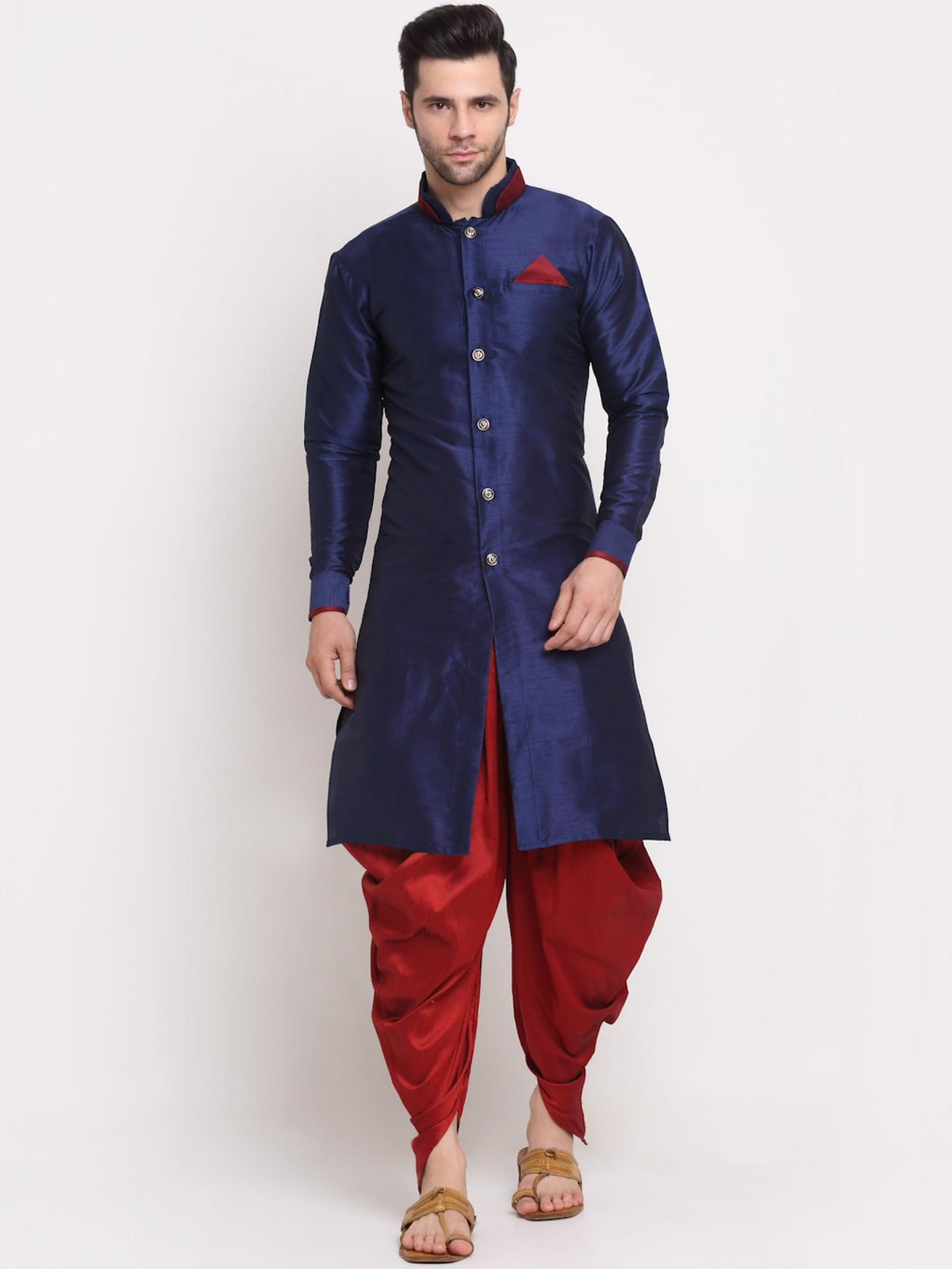 Heritge Silk Readymade Dhoti Kurta in Navy Blue & Maroon