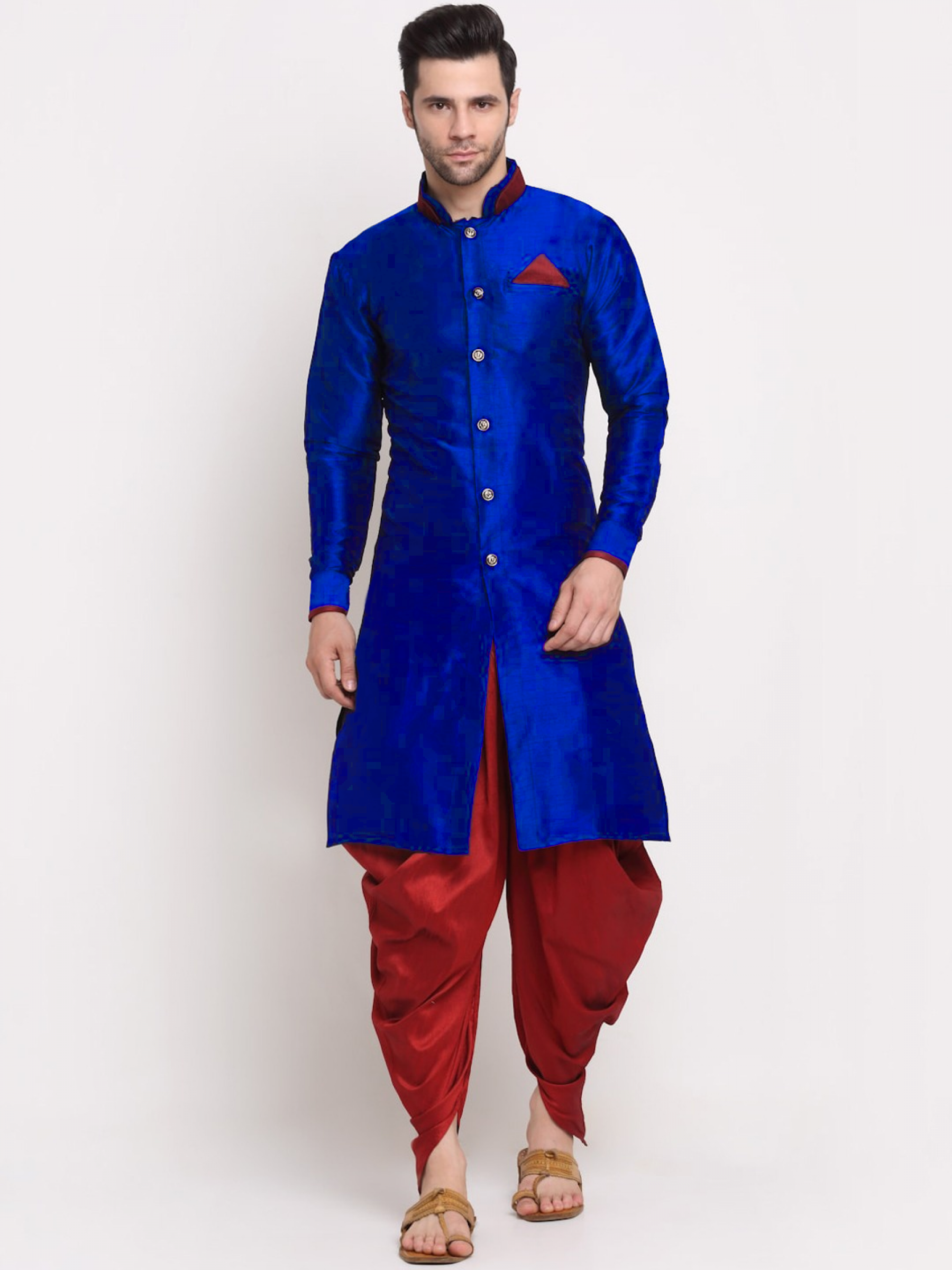 Heritge Silk Readymade Dhoti Kurta in Royal Blue & Maroon