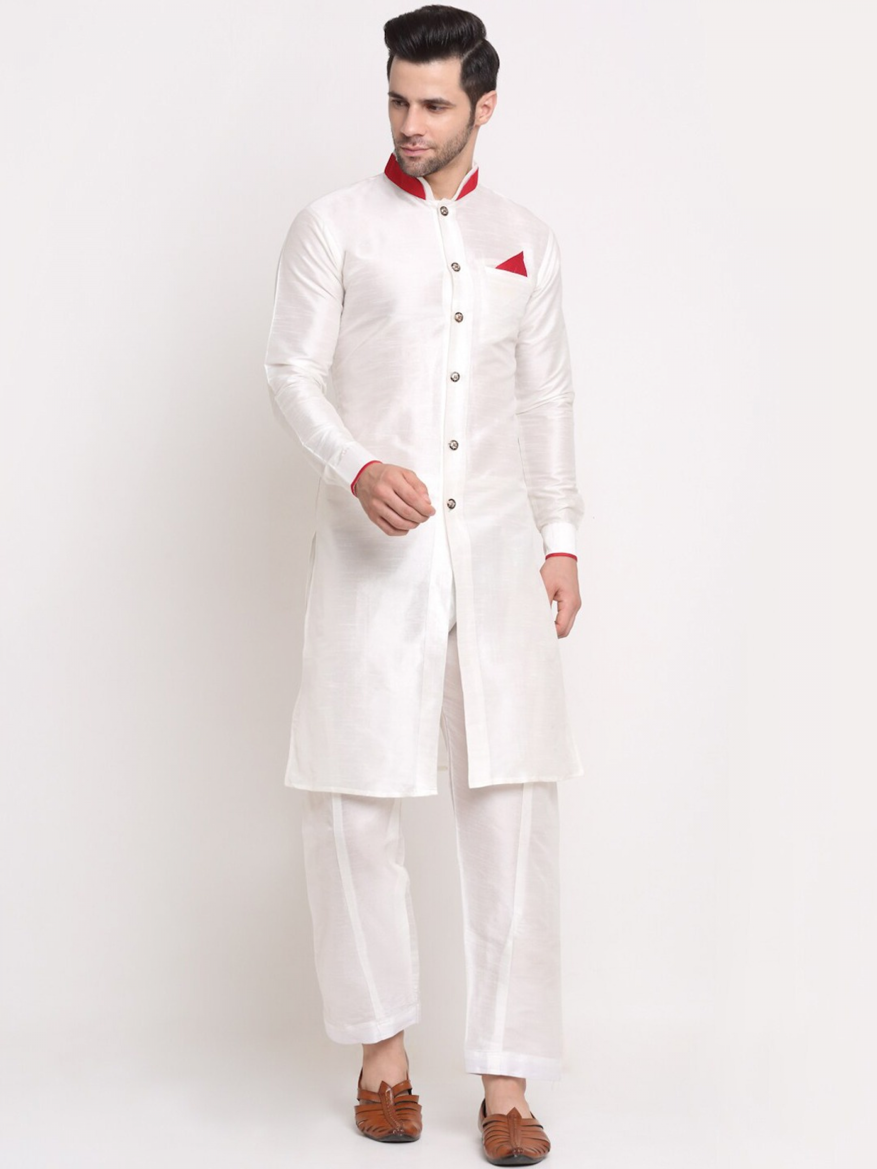 Heritge Silk Readymade Kurta in White