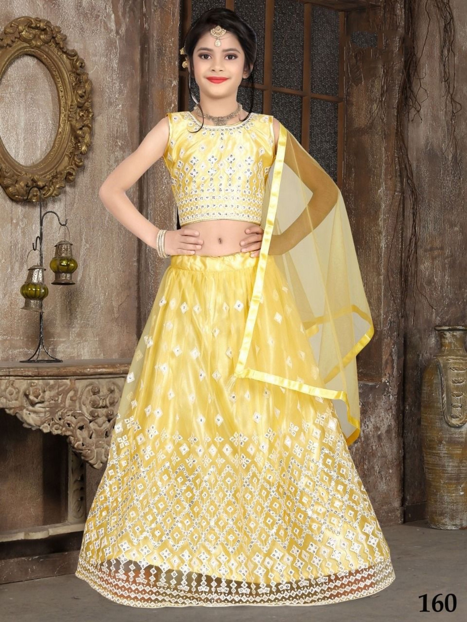 Geogratte  Party Wear Kids Lehenga In Yellow WIth Embrodiery Work 