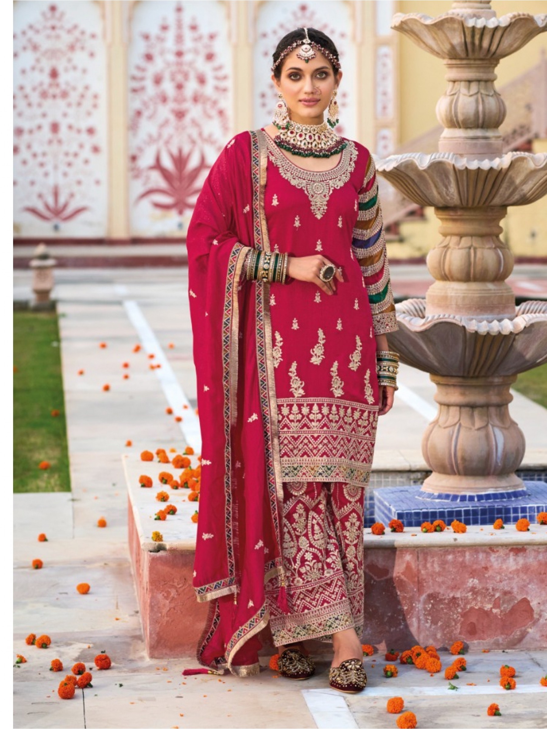 Premium Silk  Party Wear Sharara In Pink Color With Embroidery Work 
