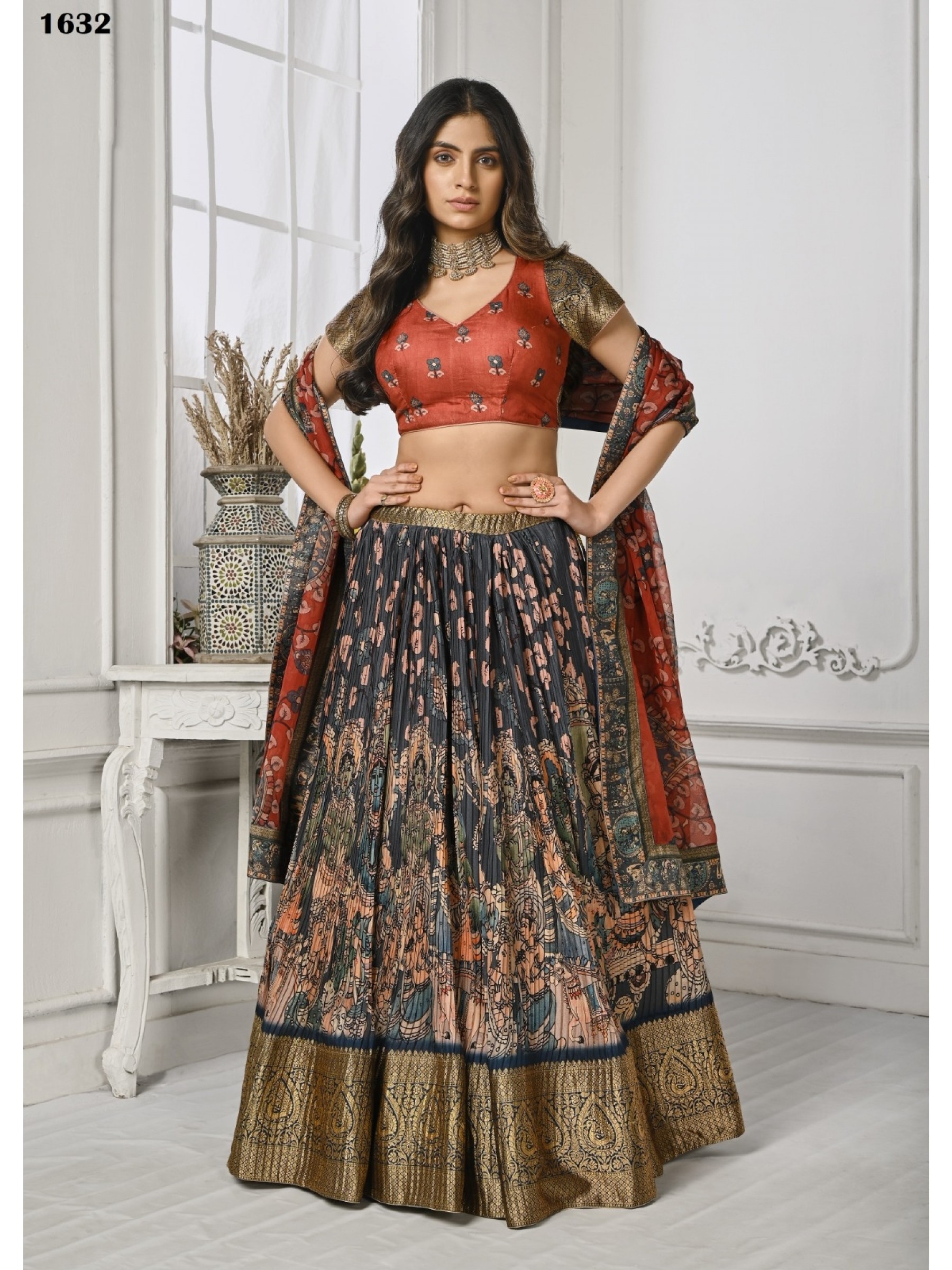 Soft Silk Party  Lehenga in Grey Color
