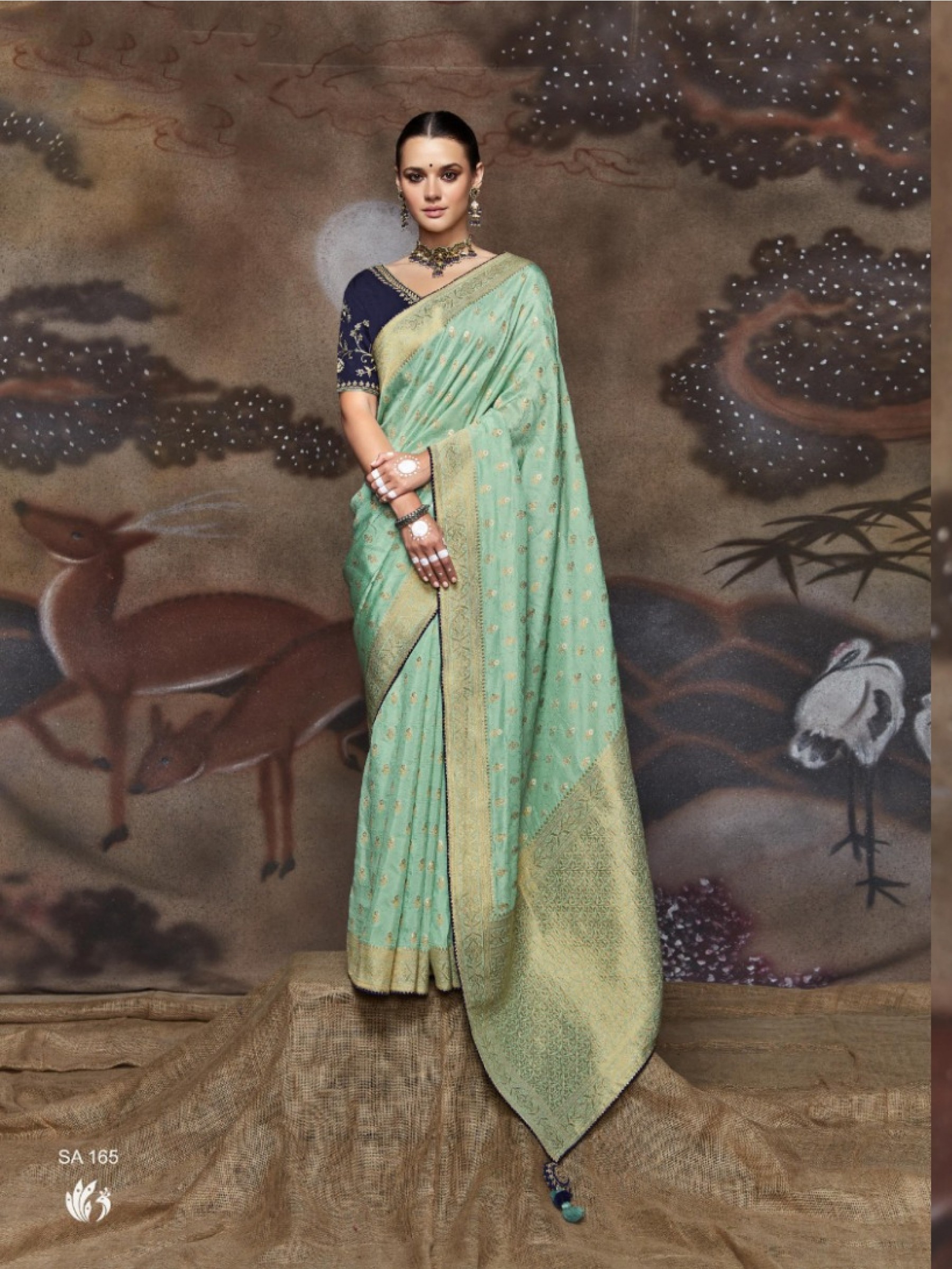 Jacquard Silk Saree In Turquoise Color With Embroidery  Work