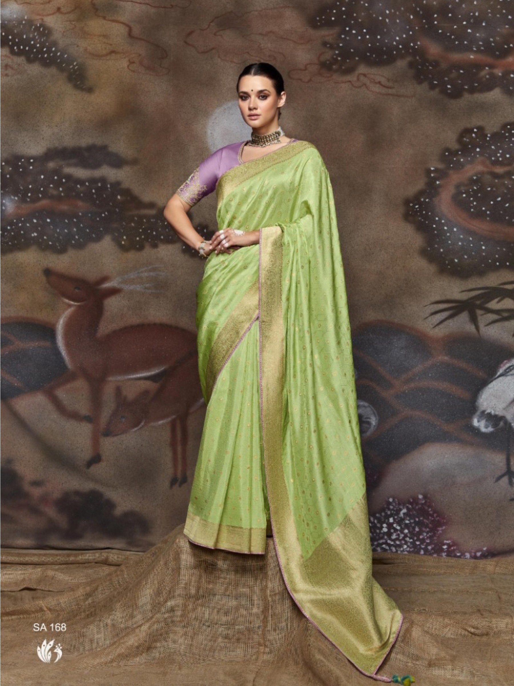 Jacquard Silk Saree In Green  Color With Embroidery  Work