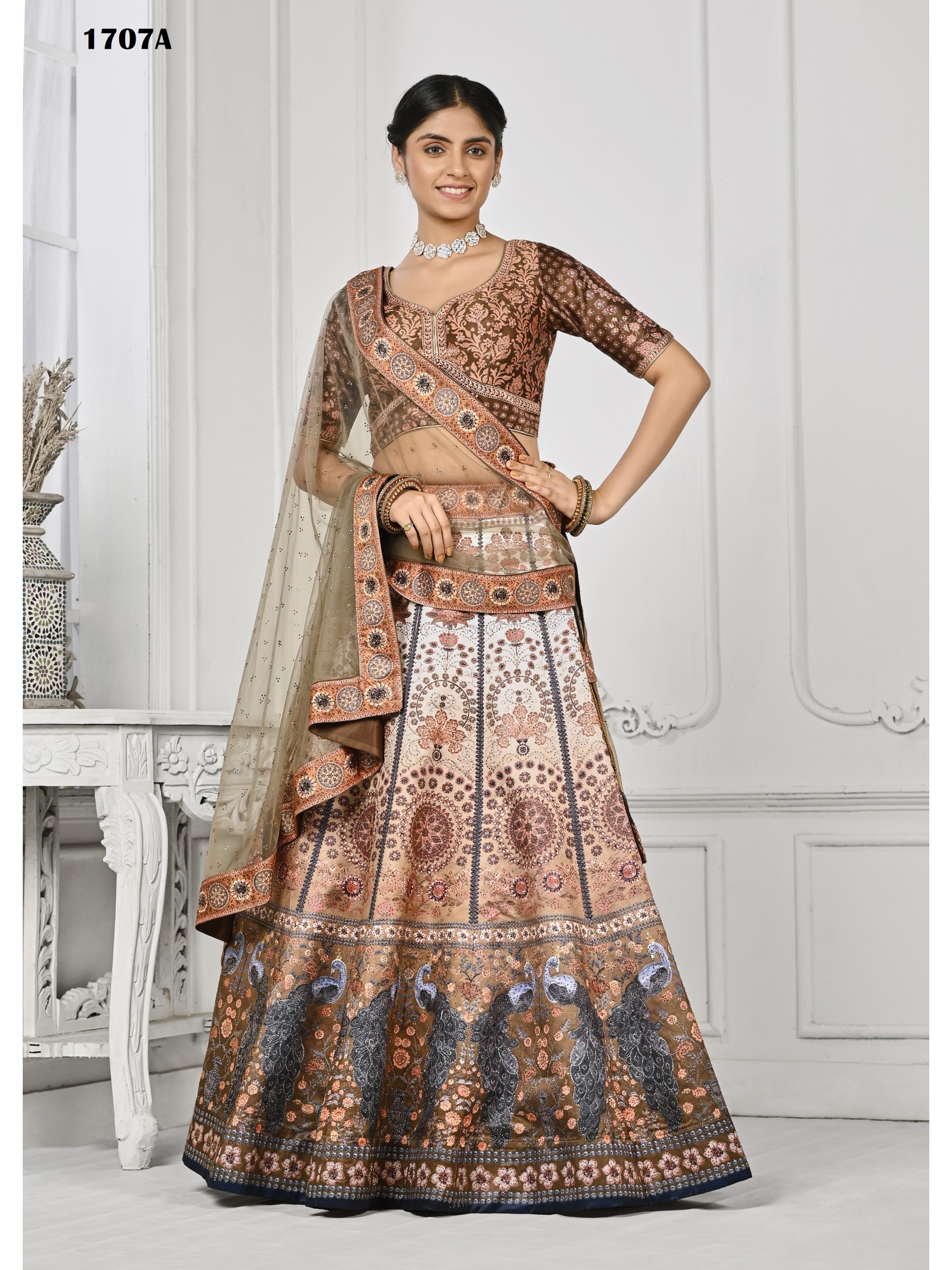 Pure Silk Wedding Lehenga in Multi Color With Embroidery  work