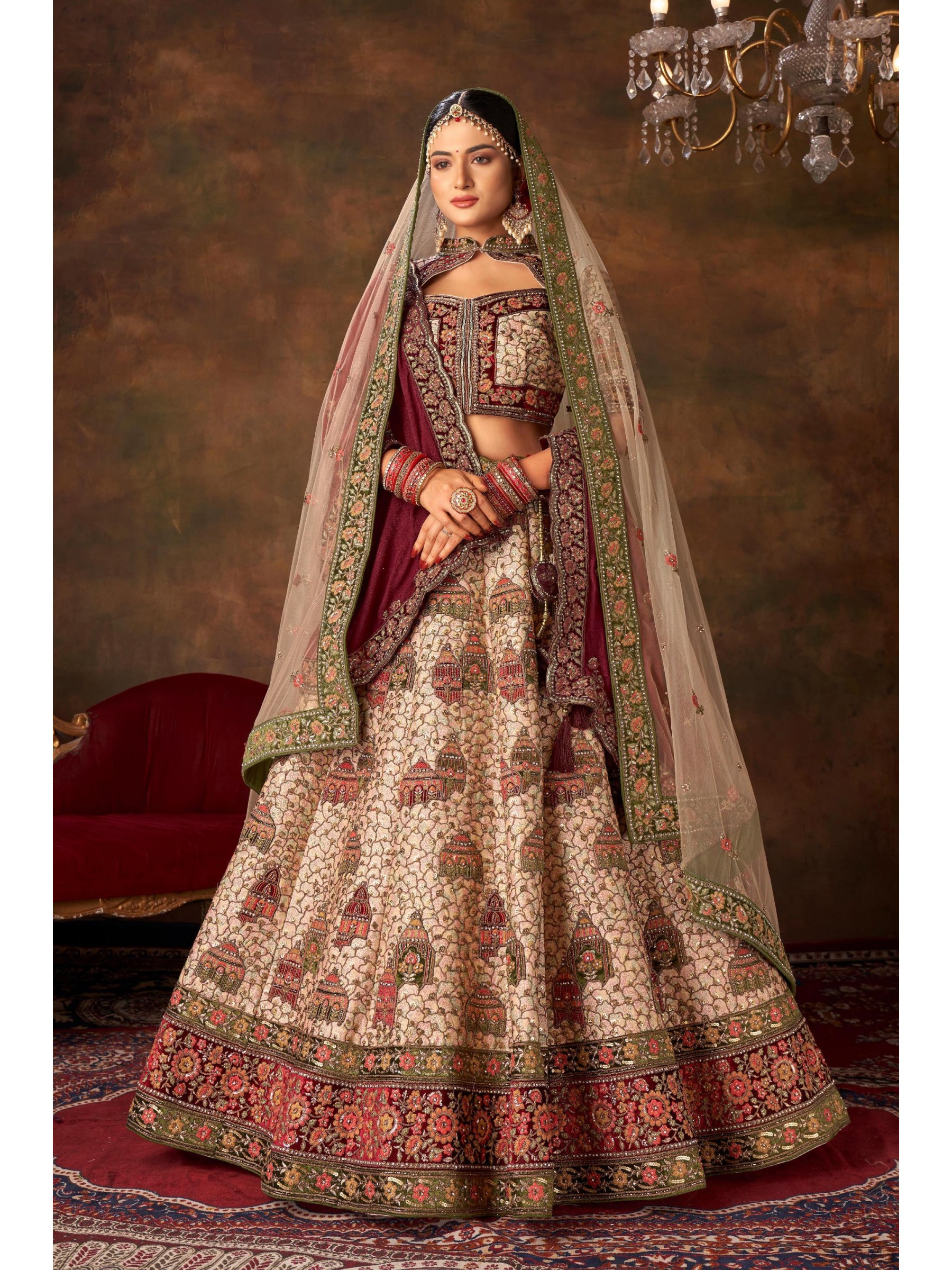 Pure Micro Velvet Wedding Wear Lehenga In Off White Color With Embroidery Work 