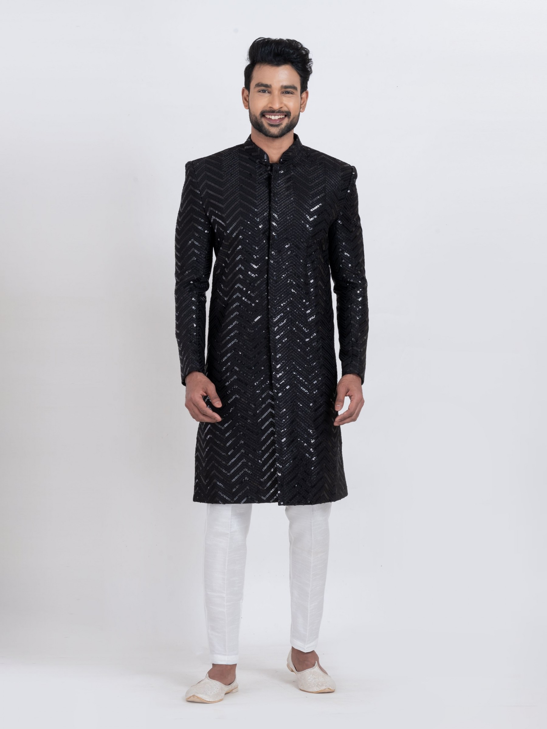 Viscose Rayon Fabric IndoWestern Ready Made Suit in Back Color With Embroidery Work 