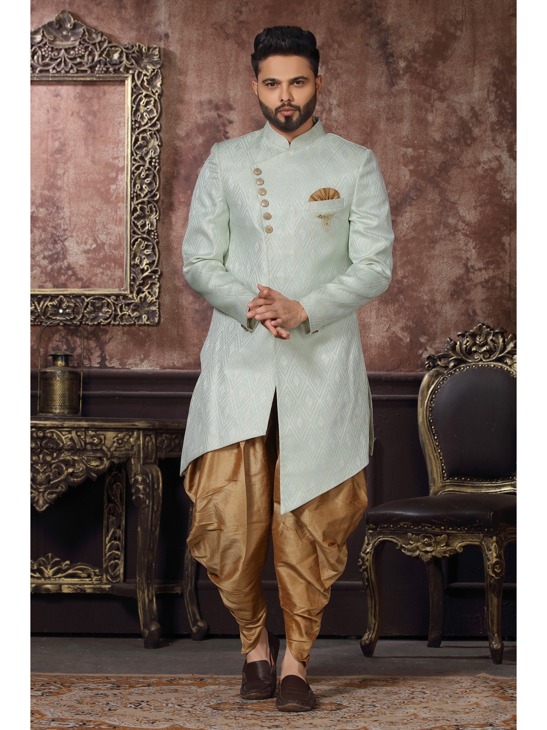 Heavy Imported Silk IndoWestern Ready Made Dress in Off white Color 