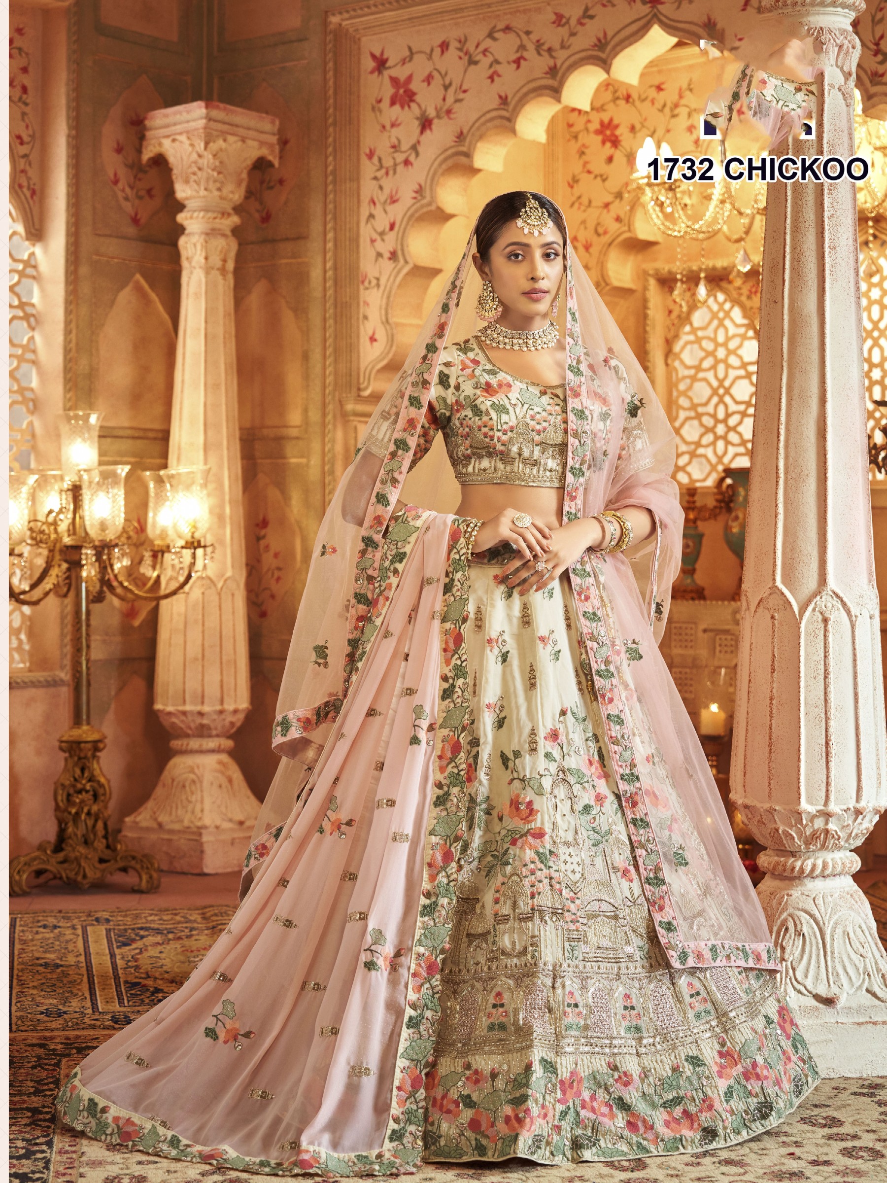 Pure Silk  Bridal  Wear Lehenga In Cream Color With Embroidery Work 
