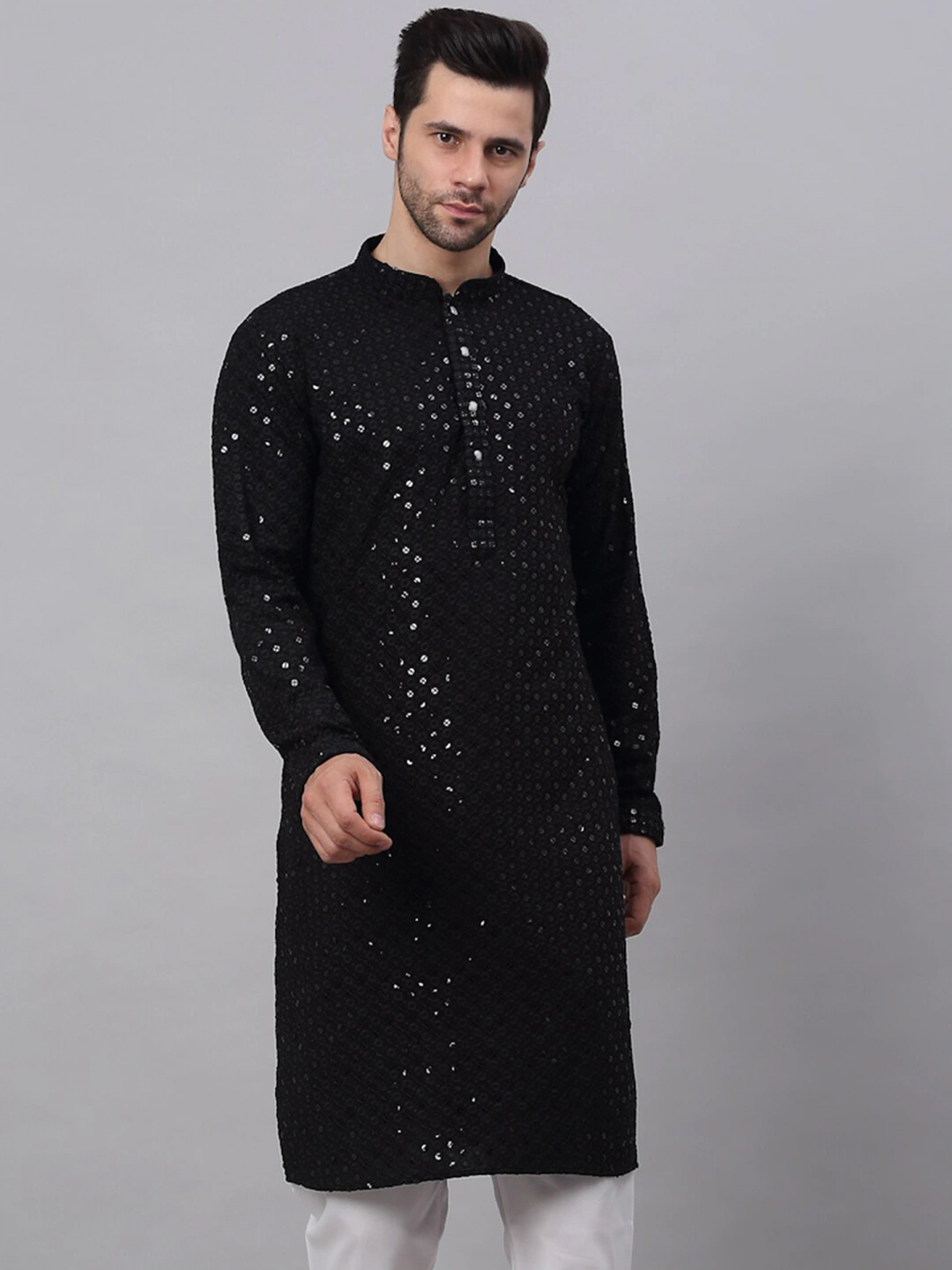 Heavy Rayon Readymade Kurta in Black with Embroidery Work