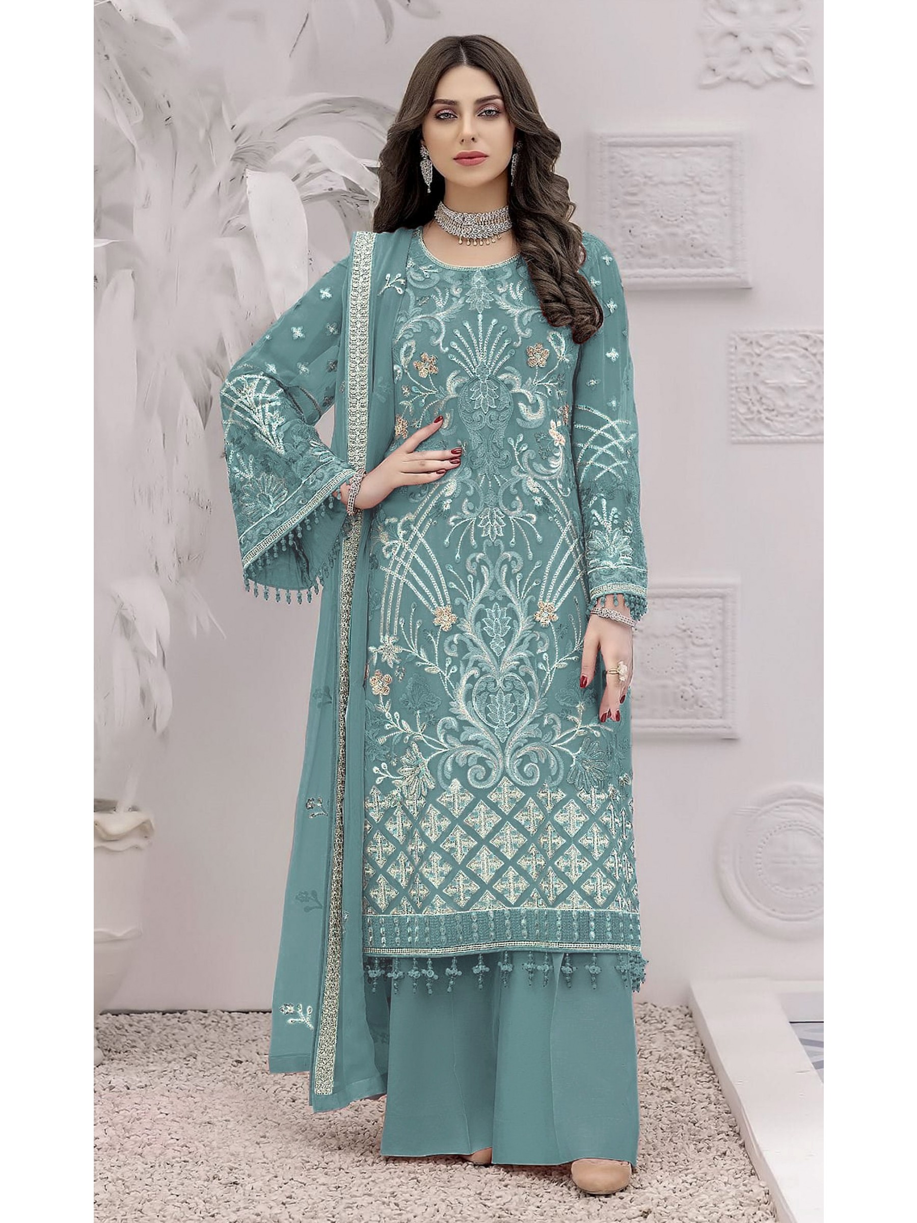 Georgette Silk Party Wear Suit in Pink Color with Embroidery Work
