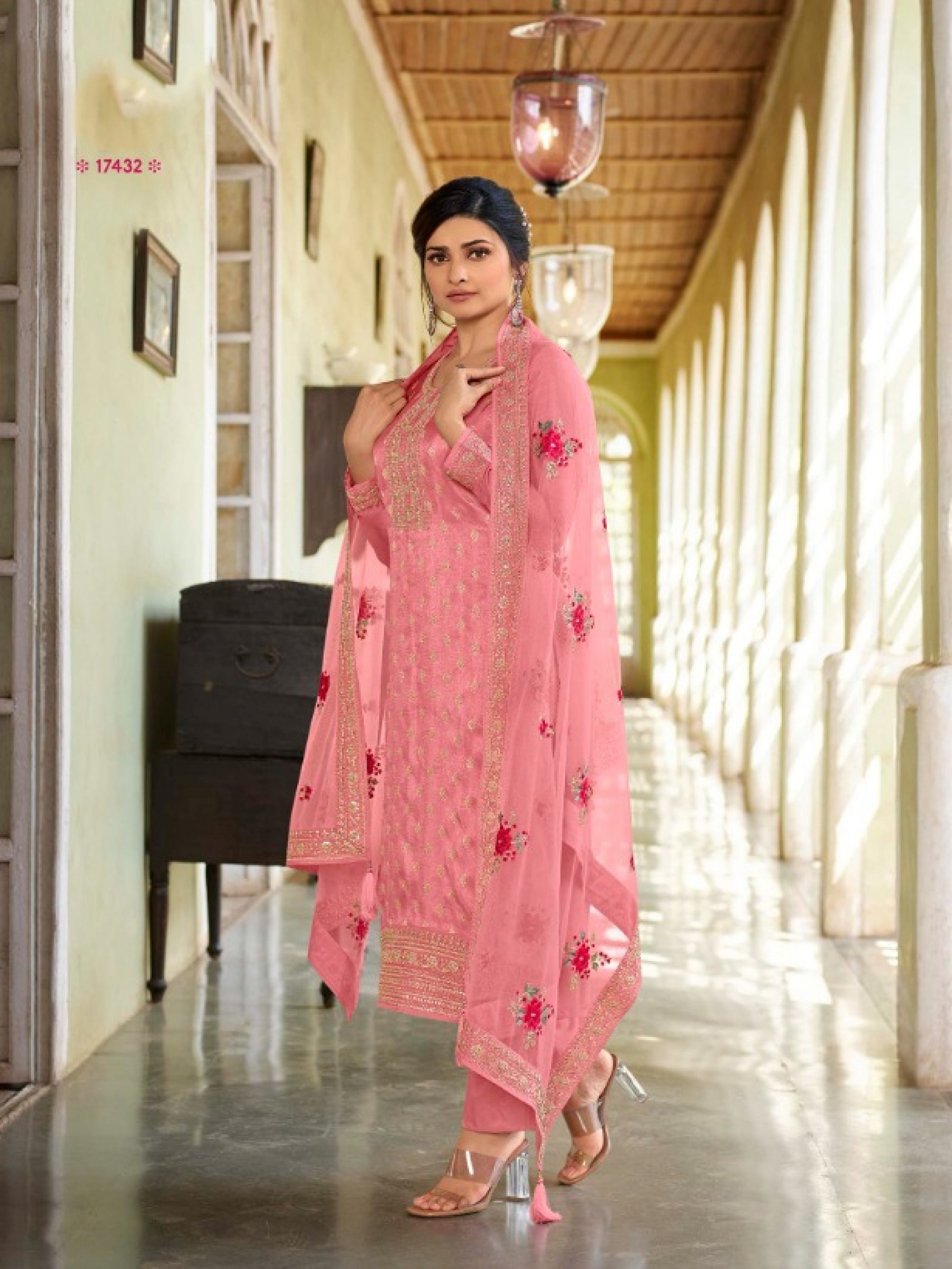 Dola Silk  Party Wear Suit In Pink With Embroidery Work 