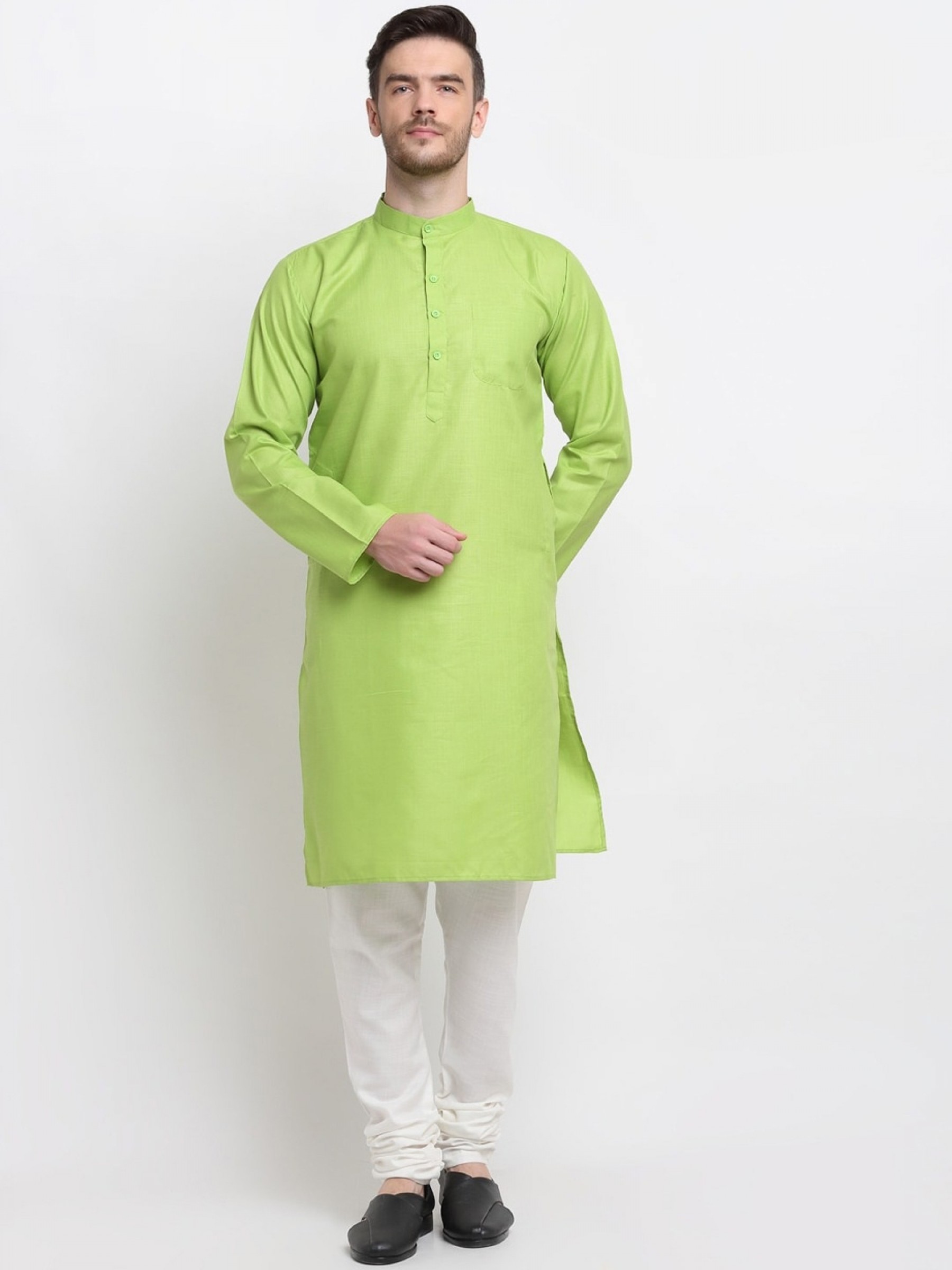 Cotton Silk Readymade Kurta set in Light Green 